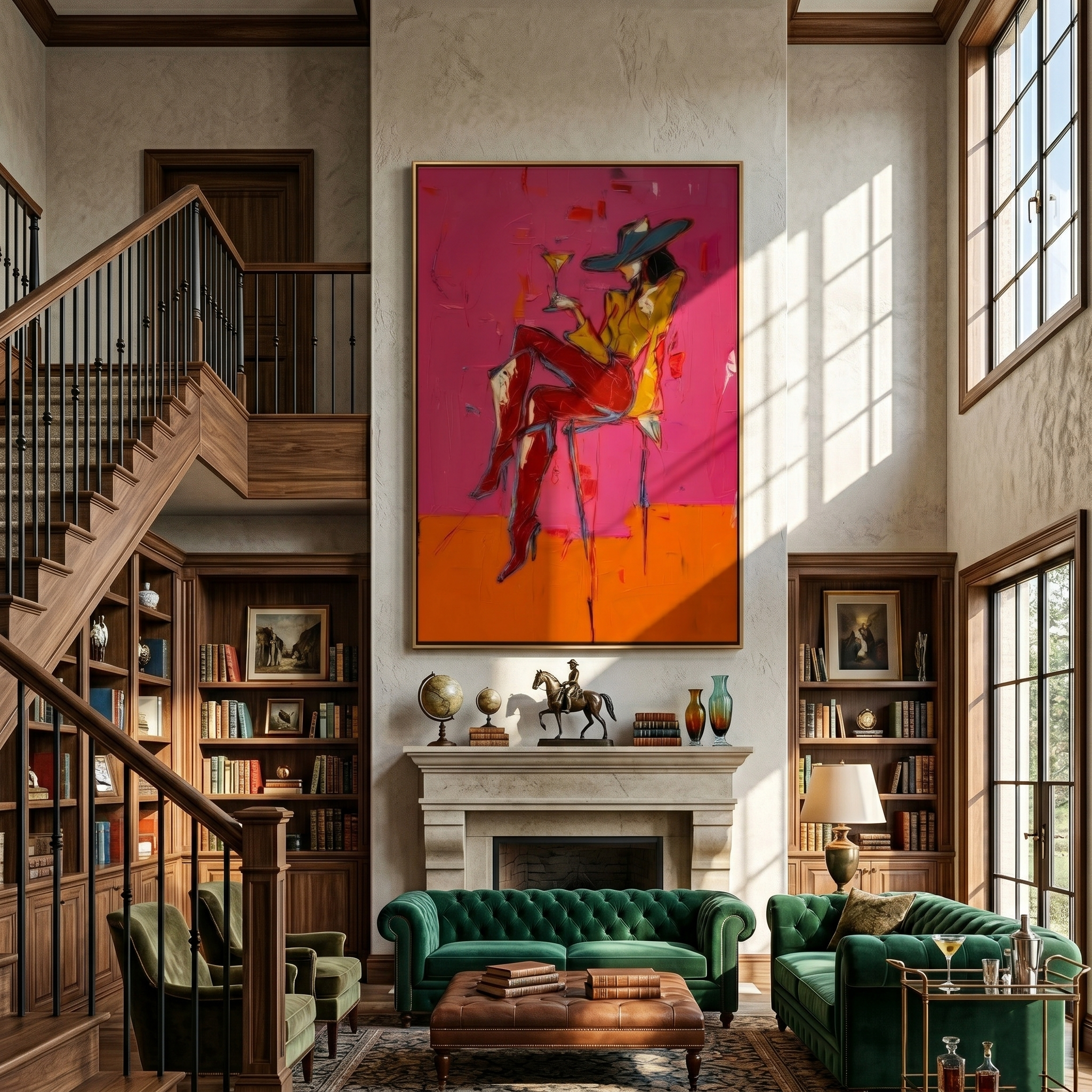 Magenta Hour – Woman with Cocktail Portrait Painting | Vintage Americana Vertical Art