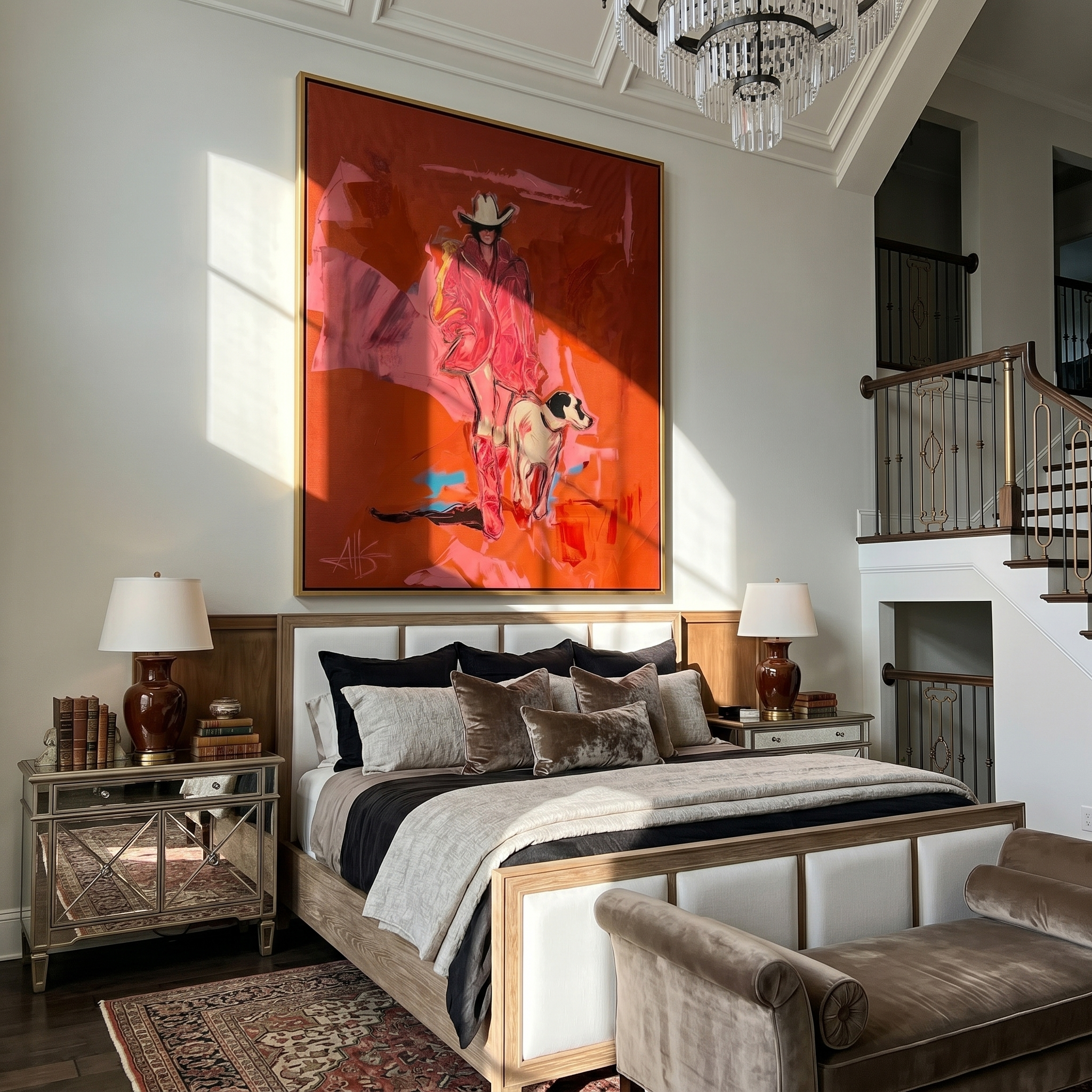 Best Companion – Cowgirl with White Dog Painting | Vintage Americana Vertical Art