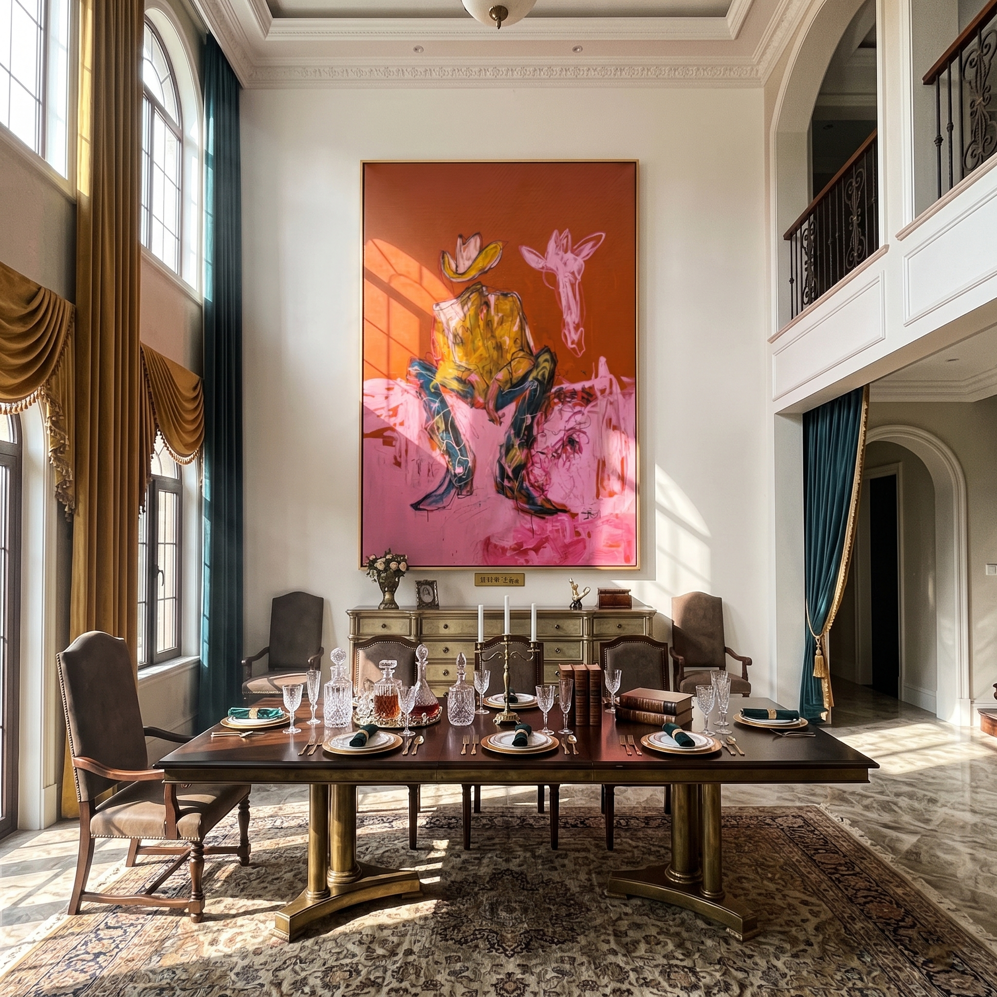 Long Neck Wanderer – Cowboy & Giraffe Painting | Vintage Americana Vertical Art