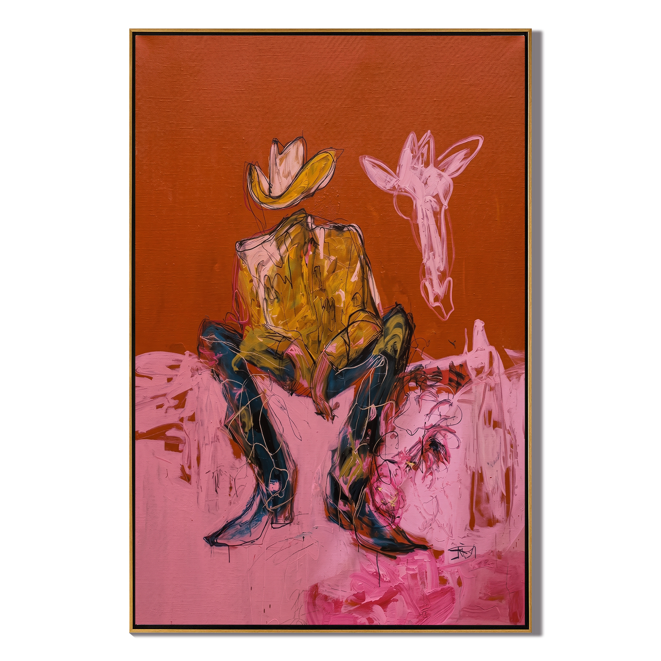 Long Neck Wanderer – Cowboy & Giraffe Painting | Vintage Americana Vertical Art