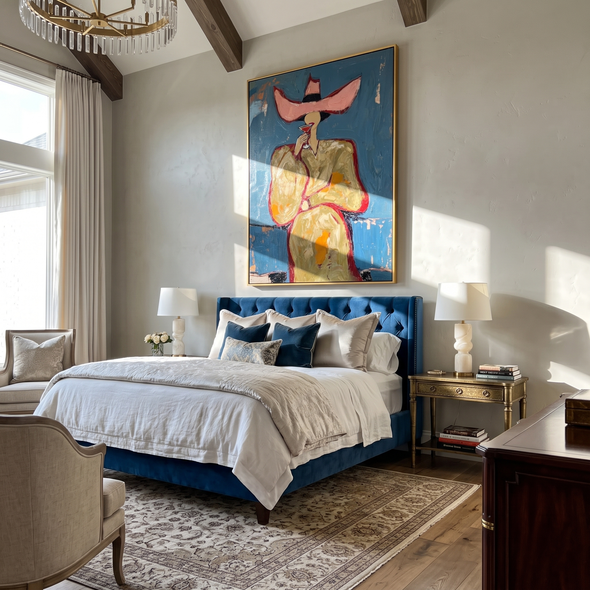 Blush Sip – Woman in Pink Hat with Martini Painting | Vintage Americana Vertical Art