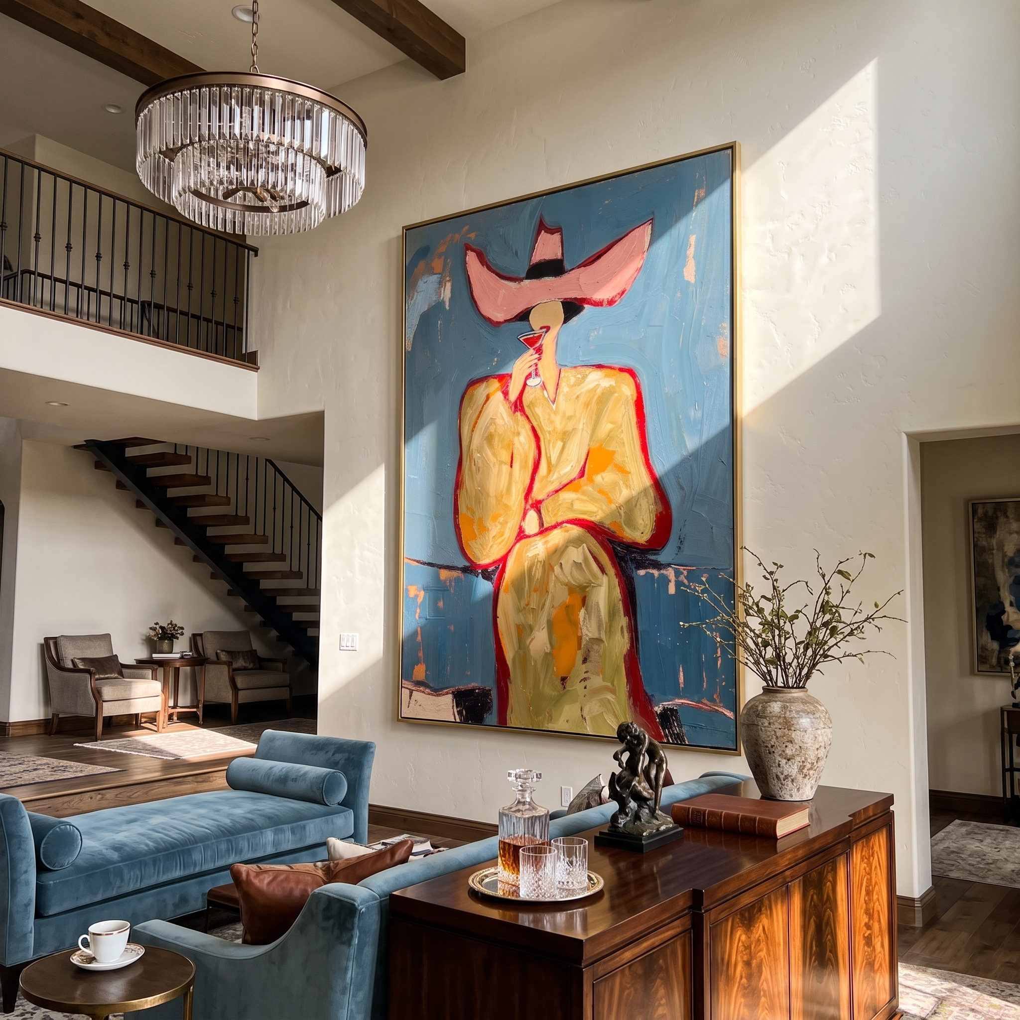 Blush Sip – Woman in Pink Hat with Martini Painting | Vintage Americana Vertical Art