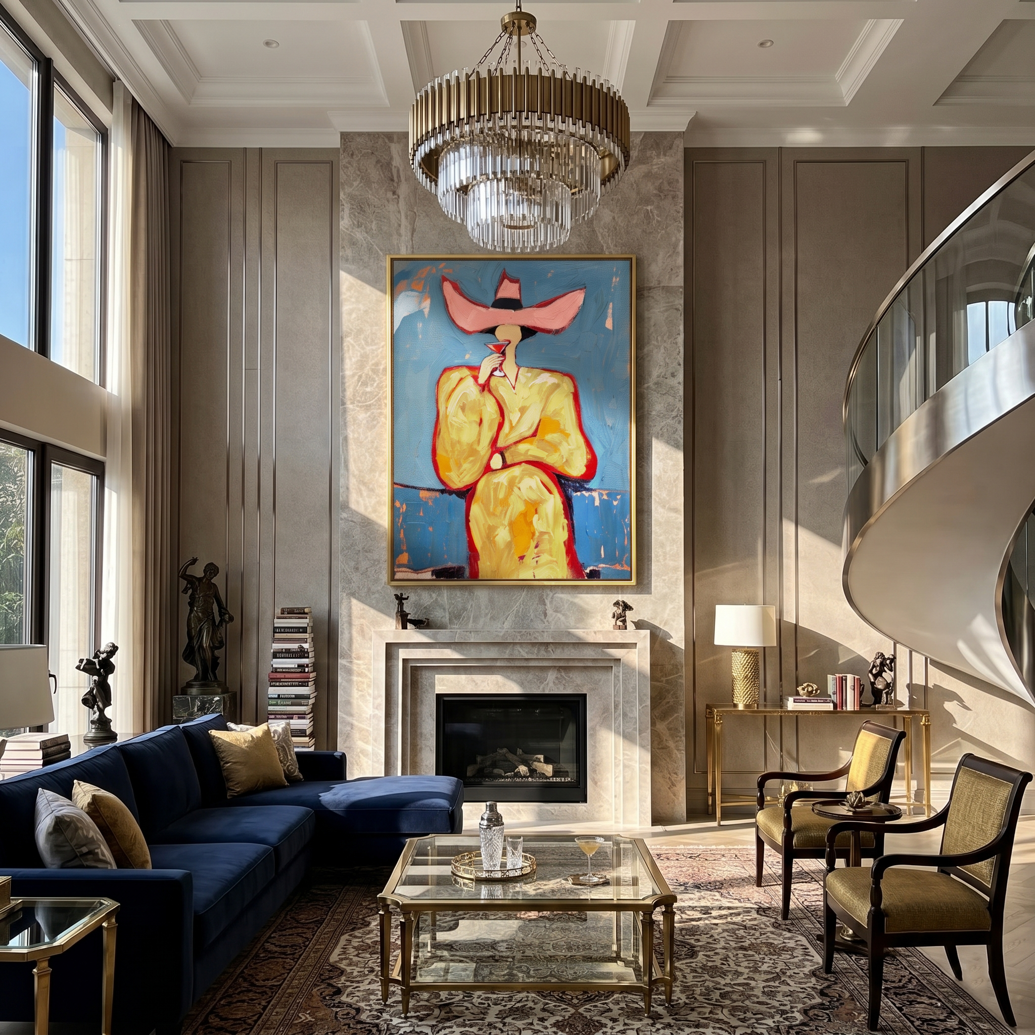 Blush Sip – Woman in Pink Hat with Martini Painting | Vintage Americana Vertical Art