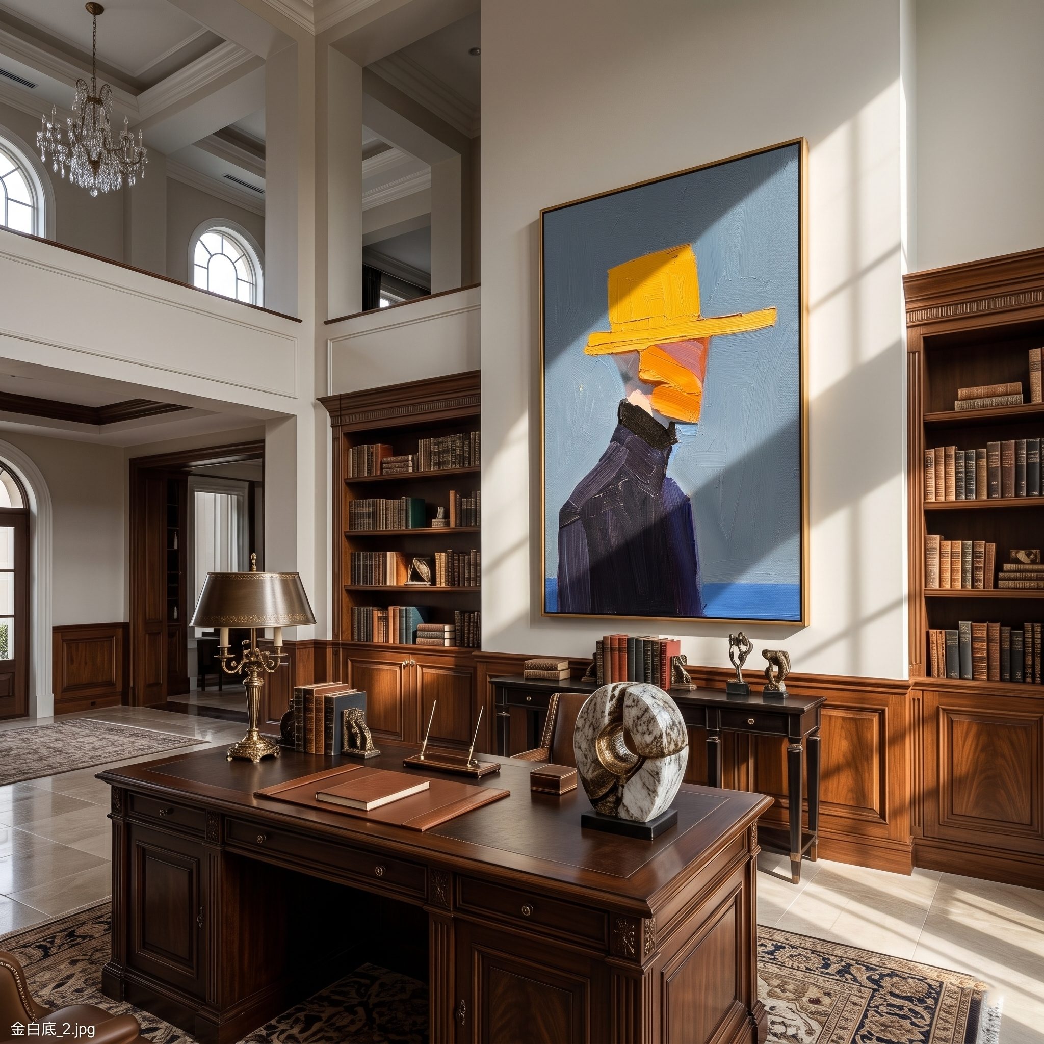 Yellow Crown – Faceless Figure in Sombrero Painting | Vintage Americana Vertical Art