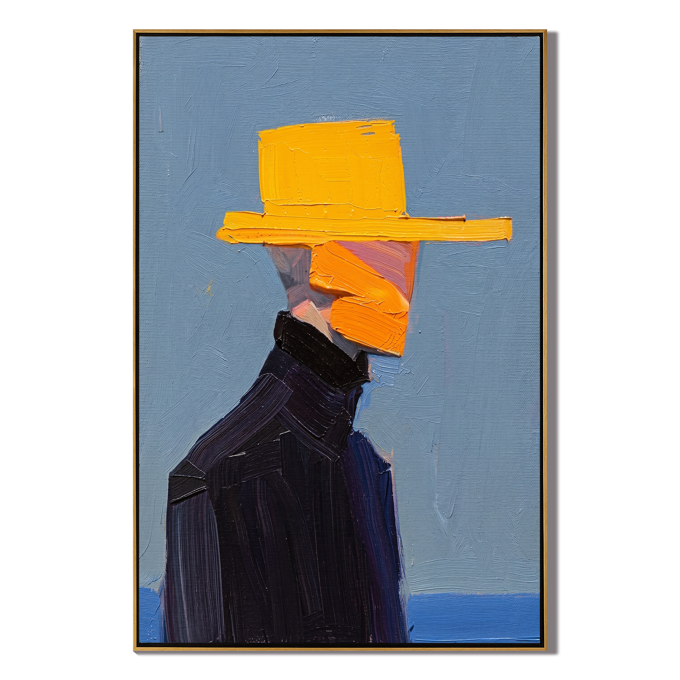 Yellow Crown – Faceless Figure in Sombrero Painting | Vintage Americana Vertical Art