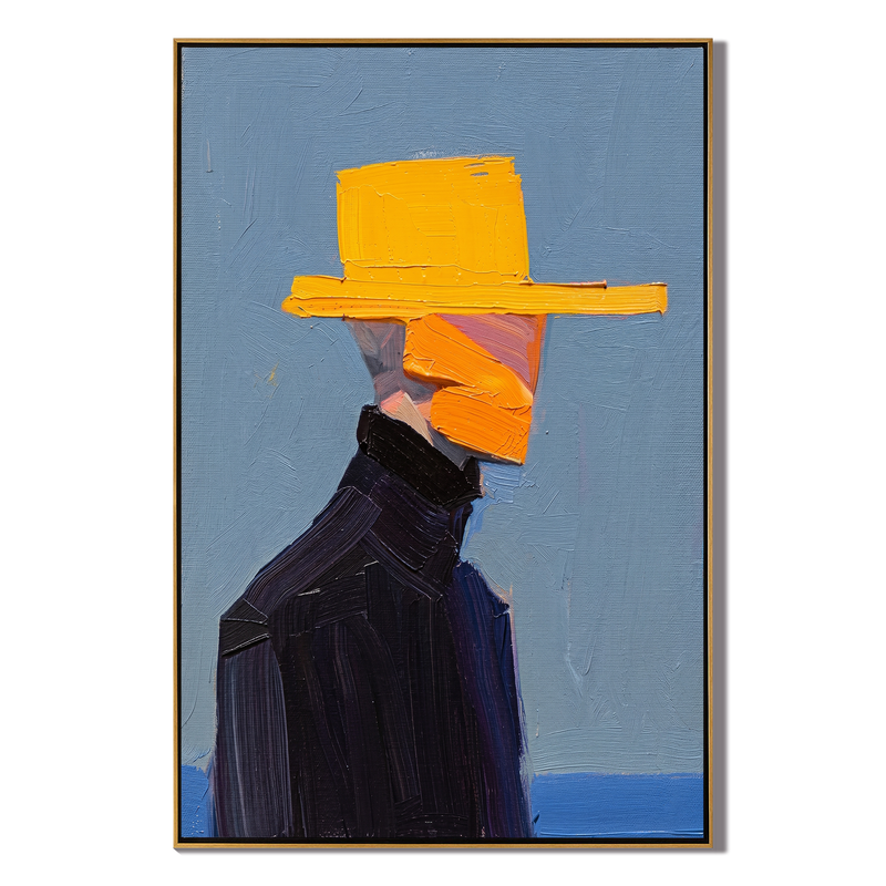 Yellow Crown – Faceless Figure in Sombrero Painting | Vintage Americana Vertical Art