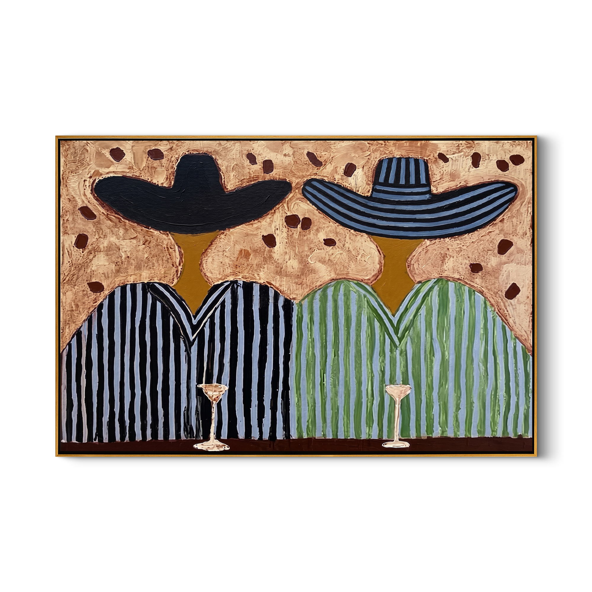 Last Round – Two Sombrero Figures at the Bar Painting | Vintage Americana Horizontal Art