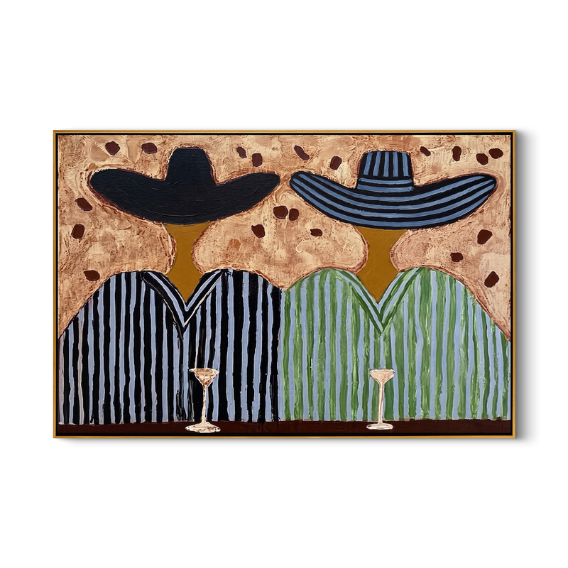Last Round – Two Sombrero Figures at the Bar Painting | Vintage Americana Horizontal Art