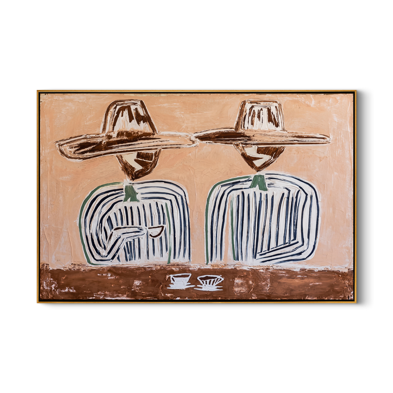 Morning Ritual – Two Figures from Behind with Coffee Painting | Vintage Americana Horizontal Art