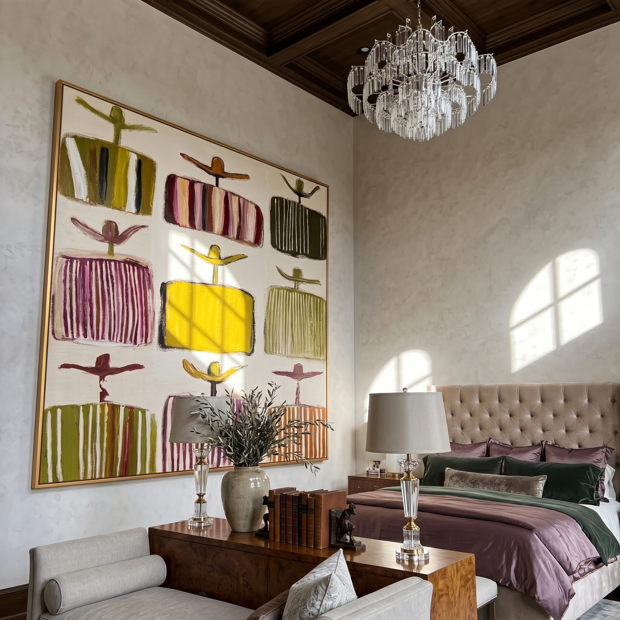 Poncho Gallery – Nine Abstract Hat & Poncho Figures Grid Painting | Vintage Americana Square Art