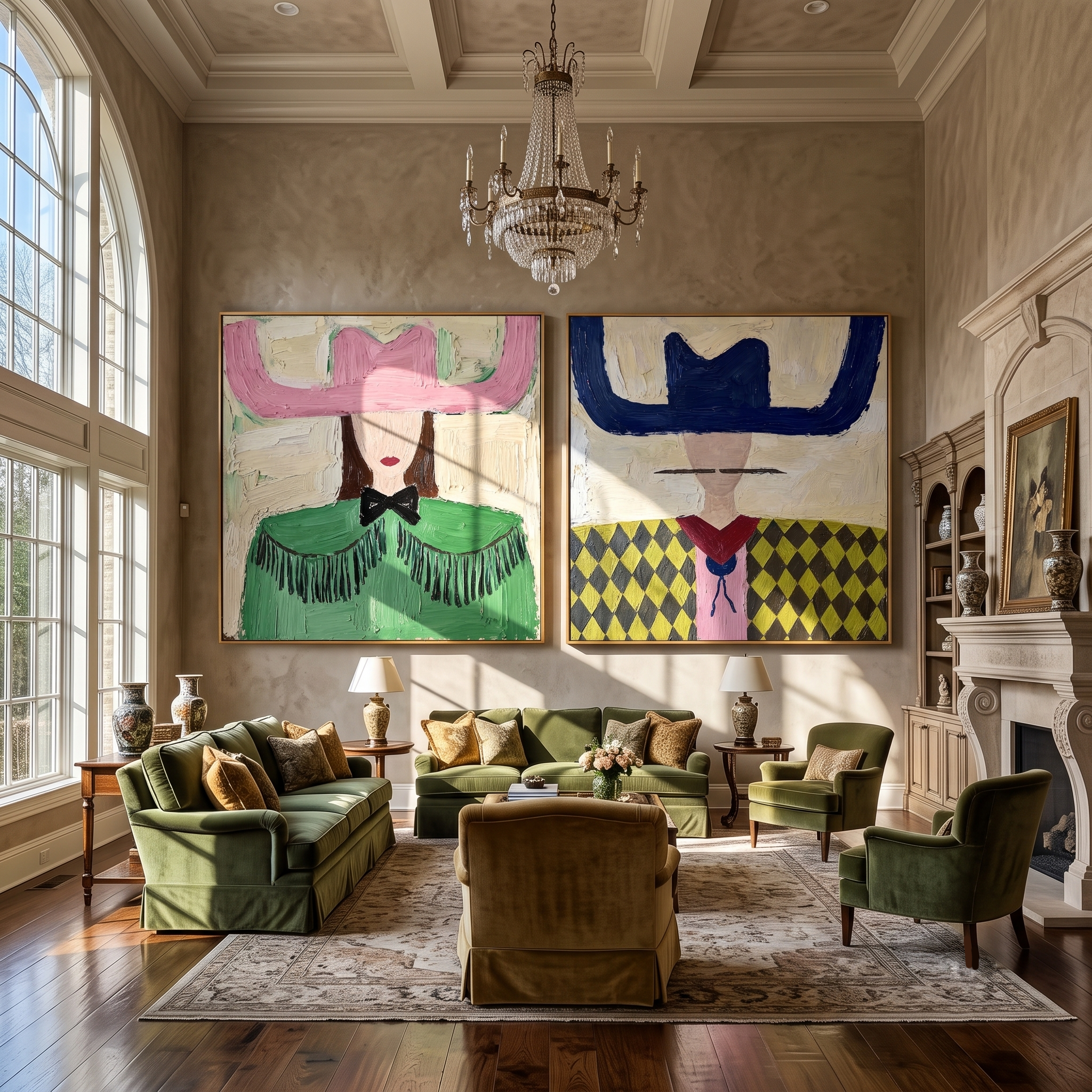 Mesa Wind – Americana Woman with Woven Accessory Painting | Boho Chic Square Living Room Art