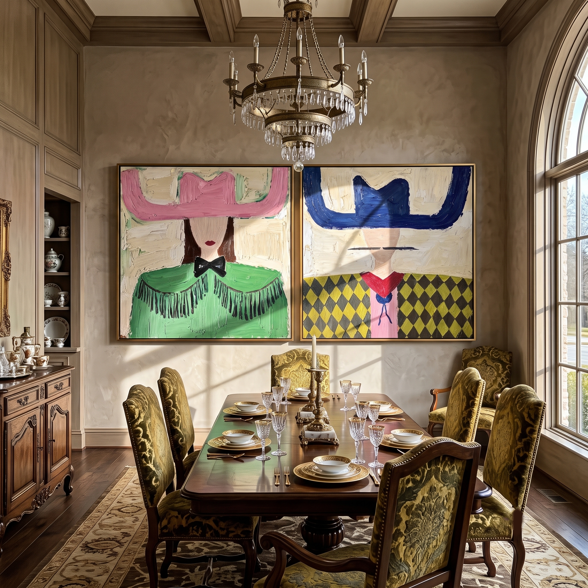 Mesa Wind – Americana Woman with Woven Accessory Painting | Boho Chic Square Living Room Art