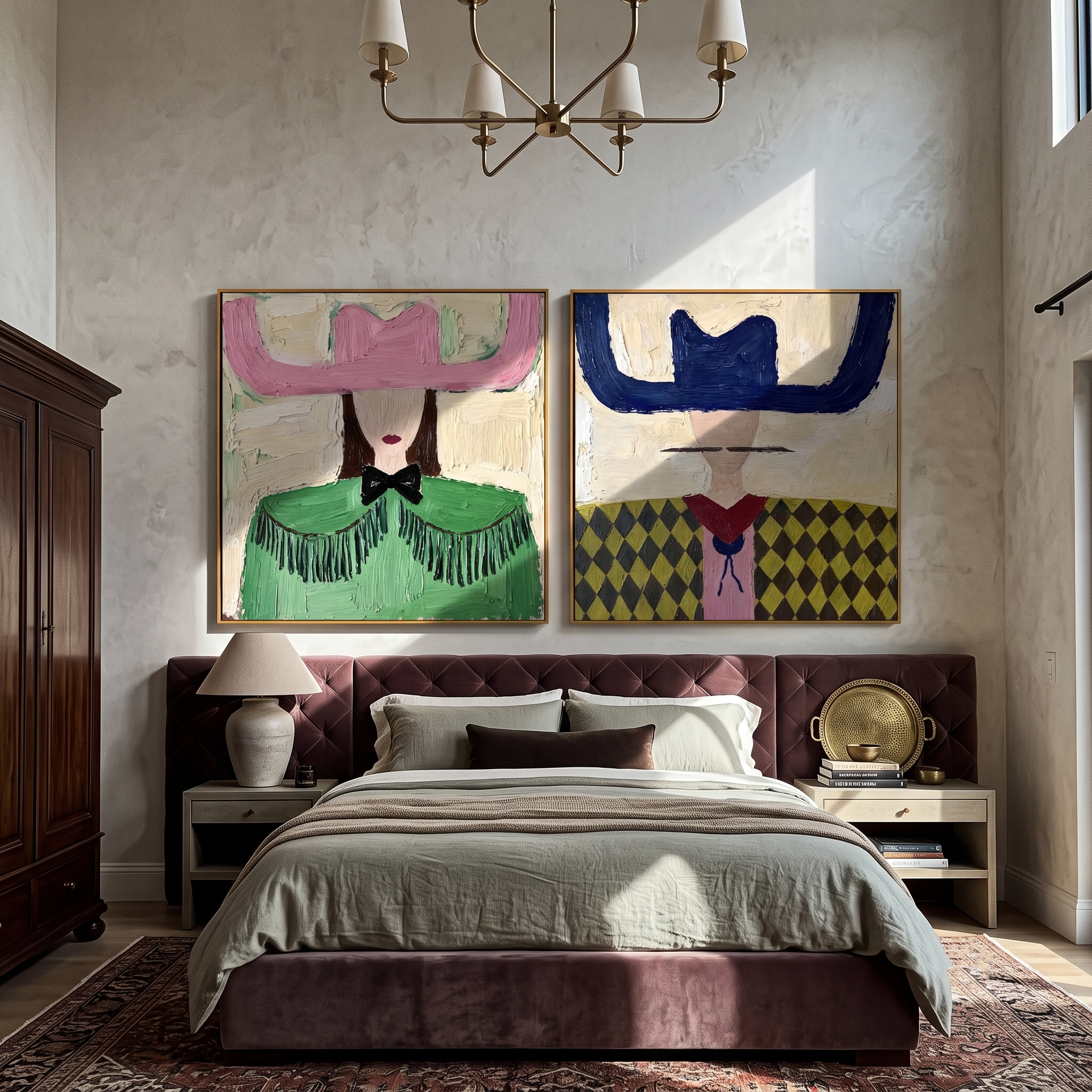 Mesa Wind – Americana Woman with Woven Accessory Painting | Boho Chic Square Living Room Art