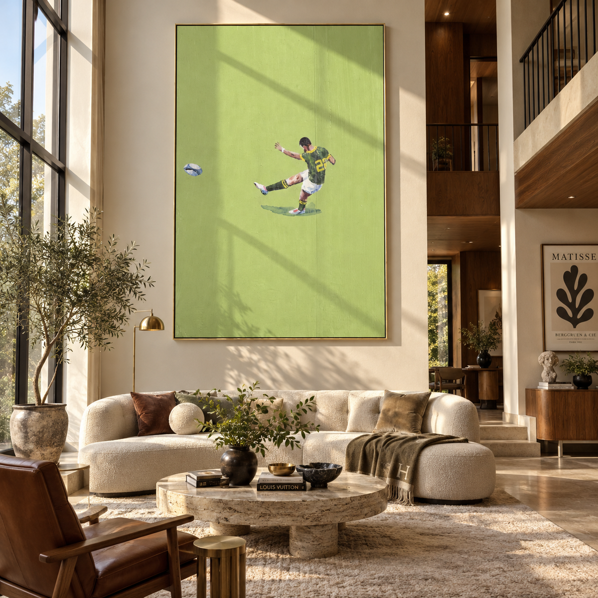 Kick Across Green - soccer player painting shown in modern room setting 5