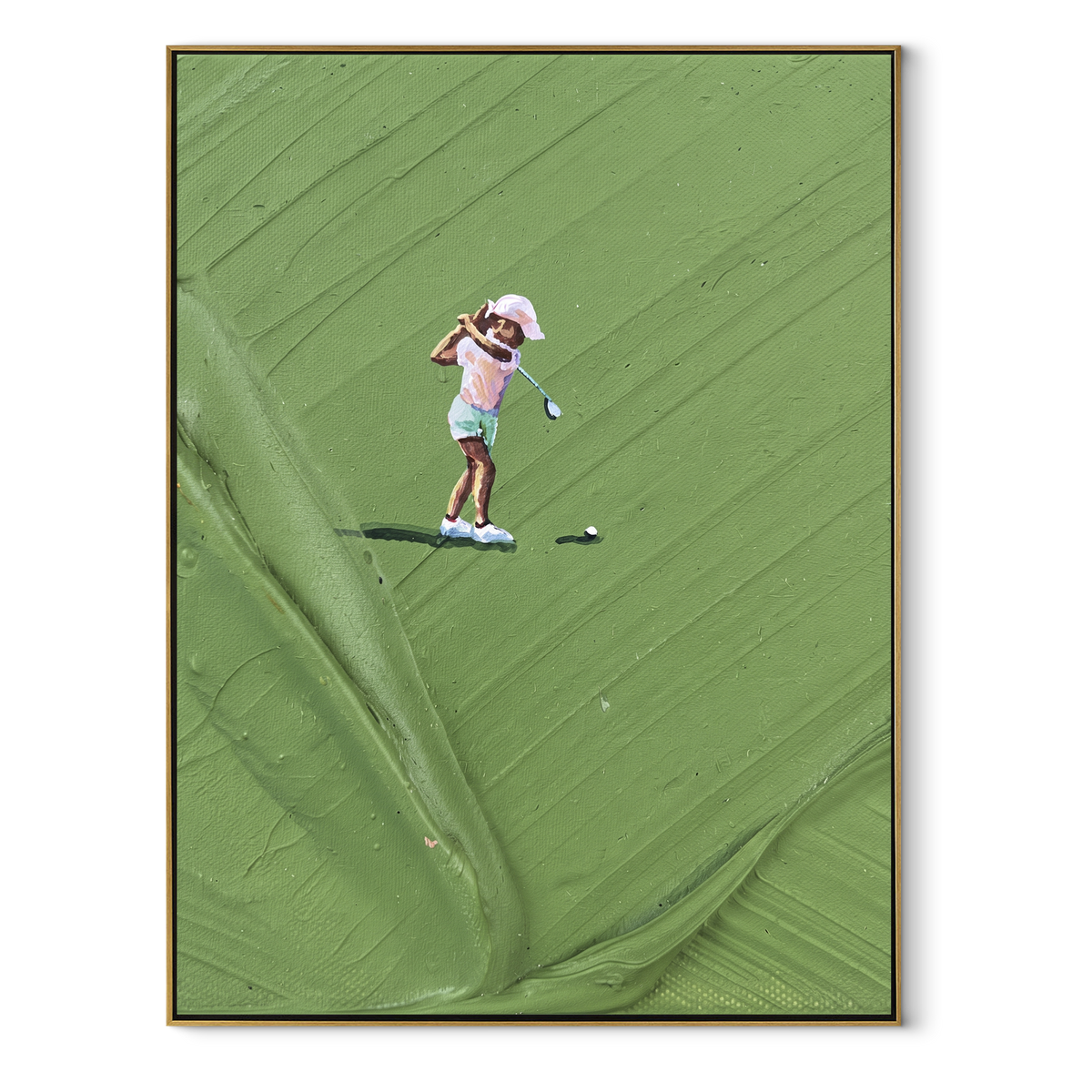 Fairway Pause - golfer putting painting in a wood frame on white