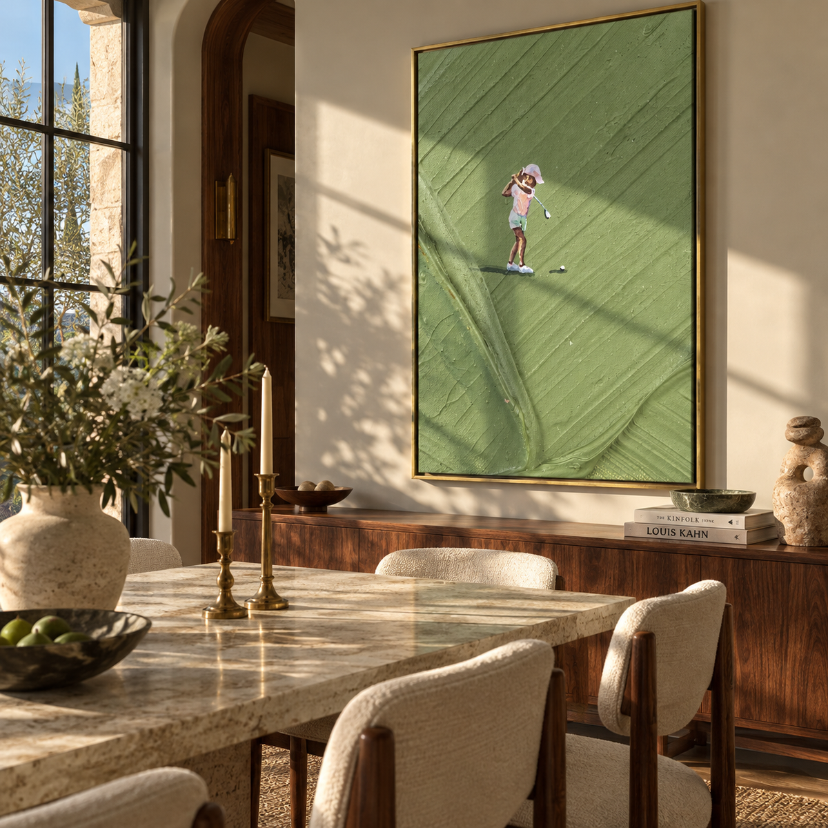 Fairway Pause - golfer putting painting shown in modern room setting 2