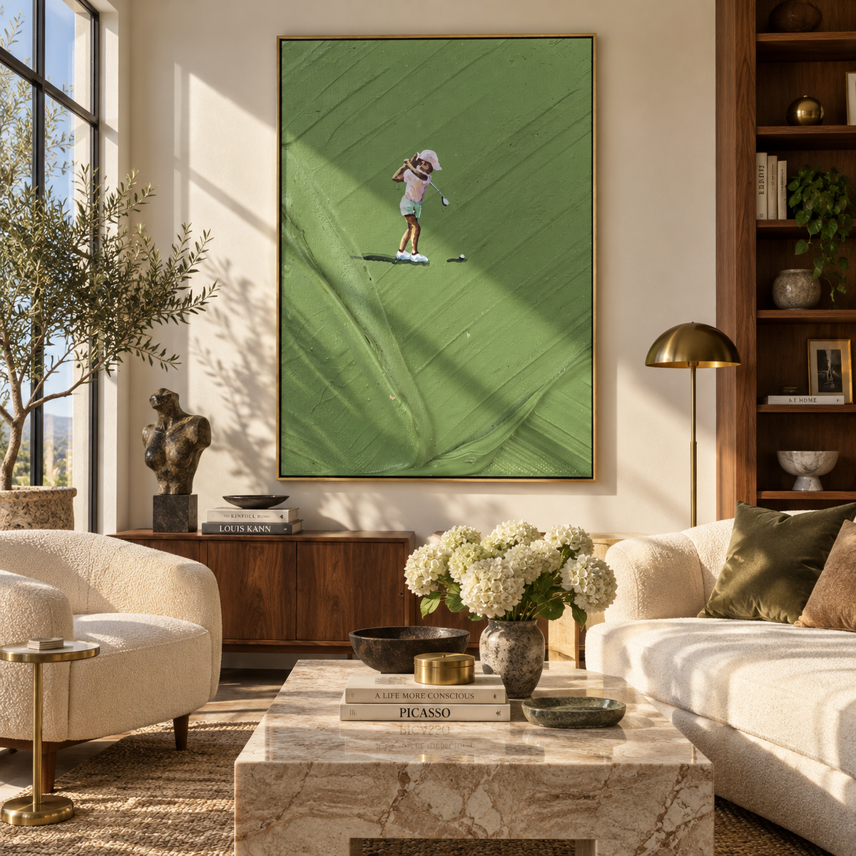 Fairway Pause - golfer putting painting shown in modern room setting 3
