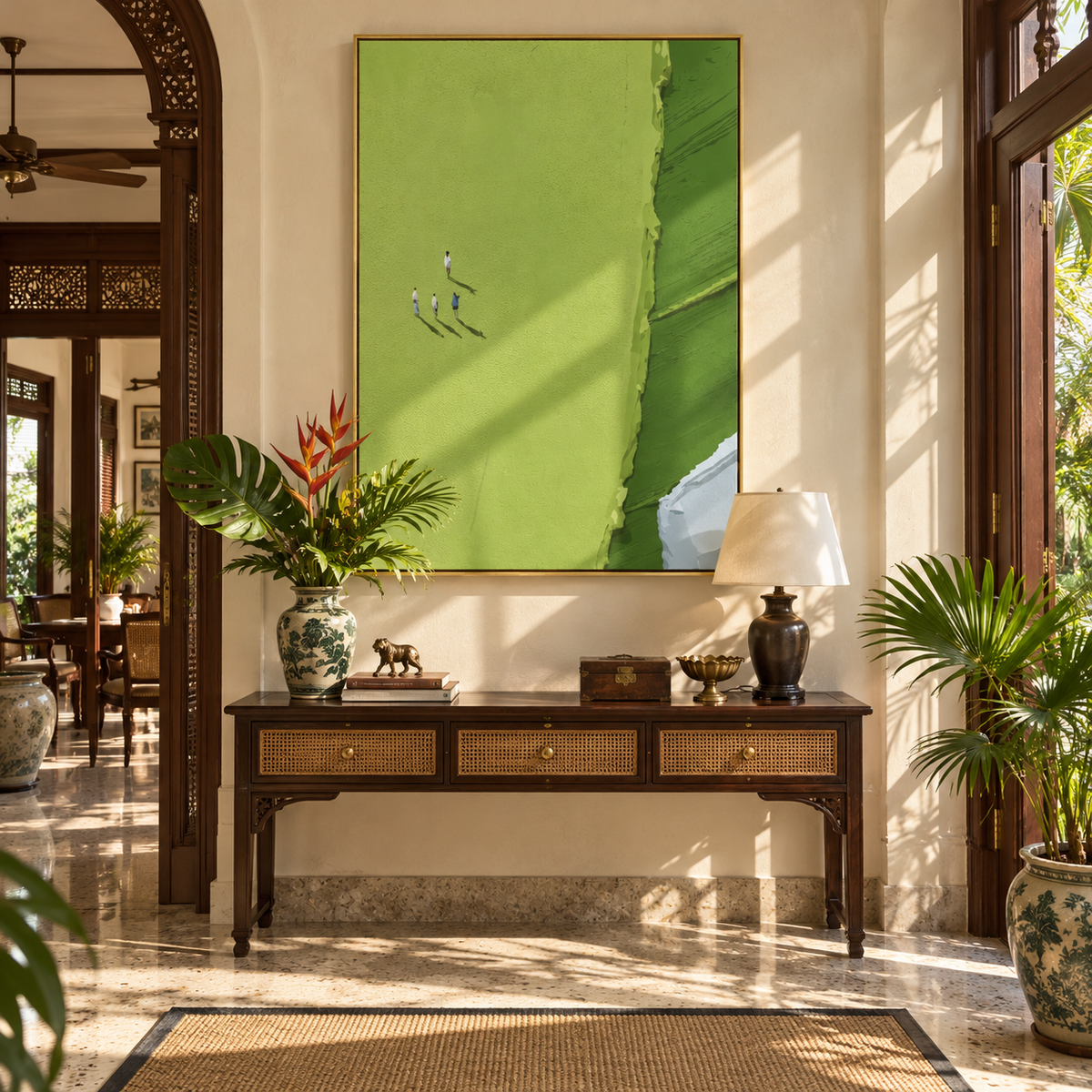 Edge of the Fairway - minimal golfers painting shown in modern room setting 2
