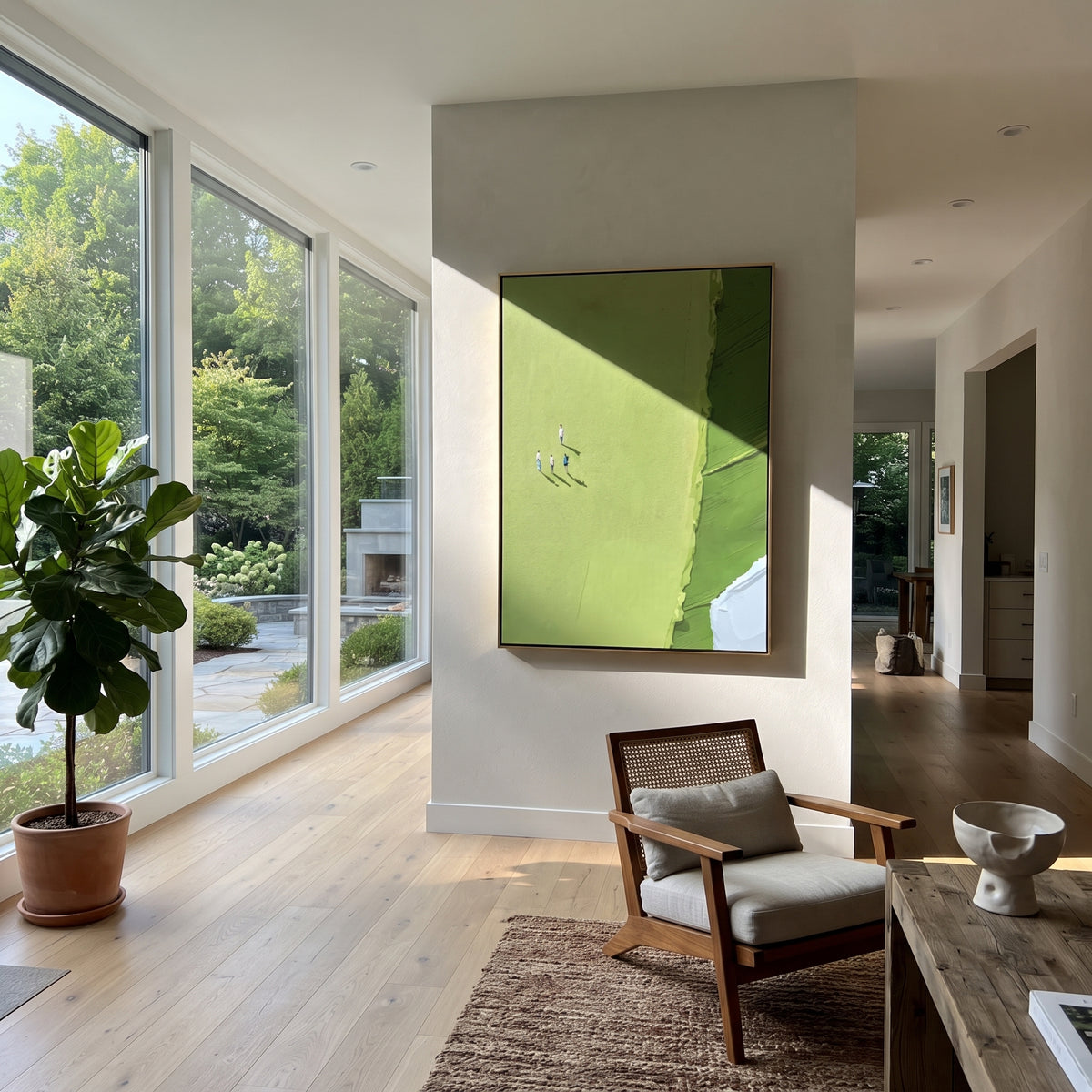 Edge of the Fairway - minimal golfers painting shown in modern room setting 3