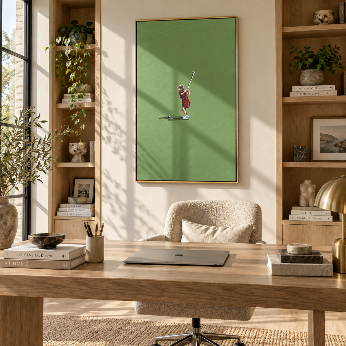 Red Serve - tennis player painting shown in modern room setting 2