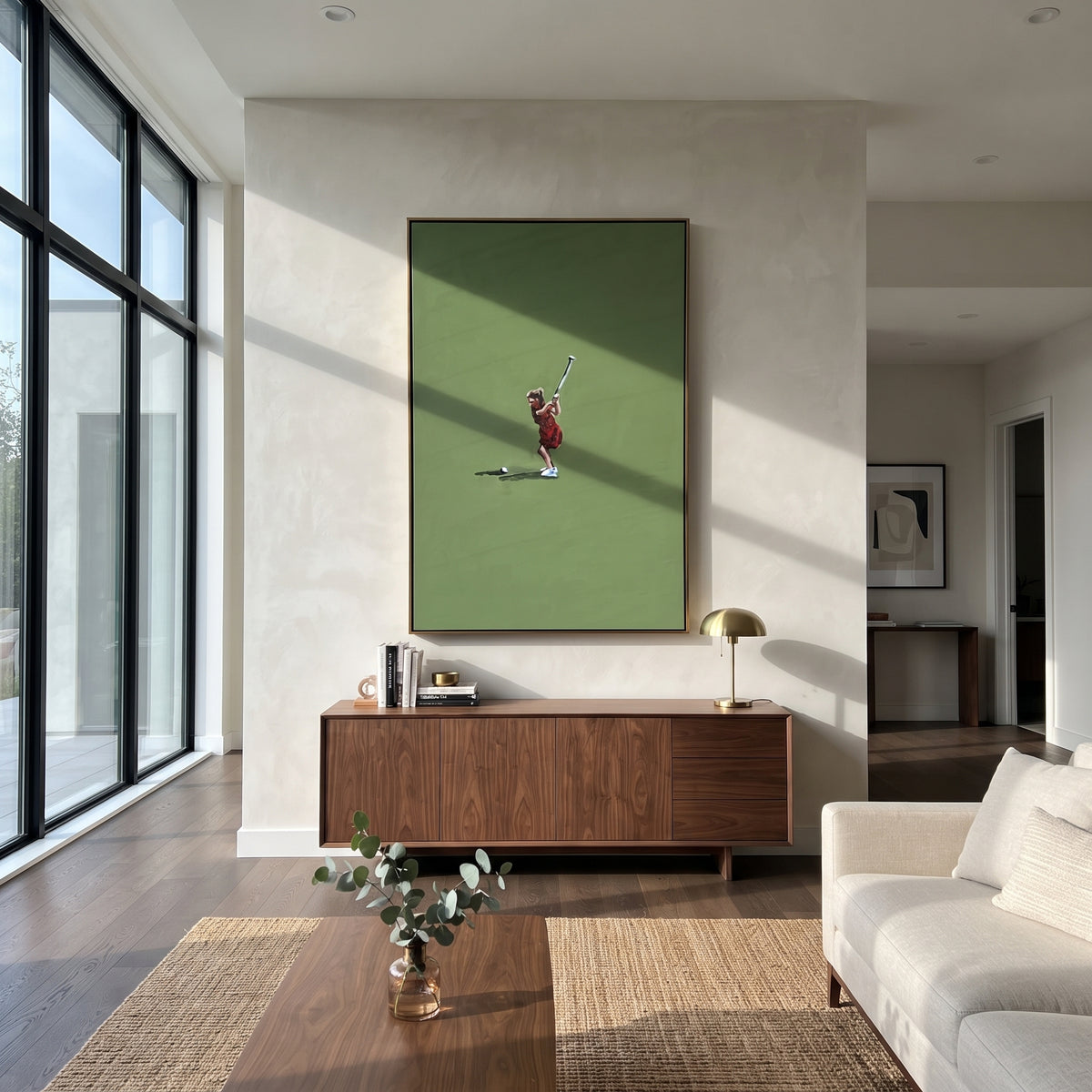 Red Serve - tennis player painting shown in modern room setting 4