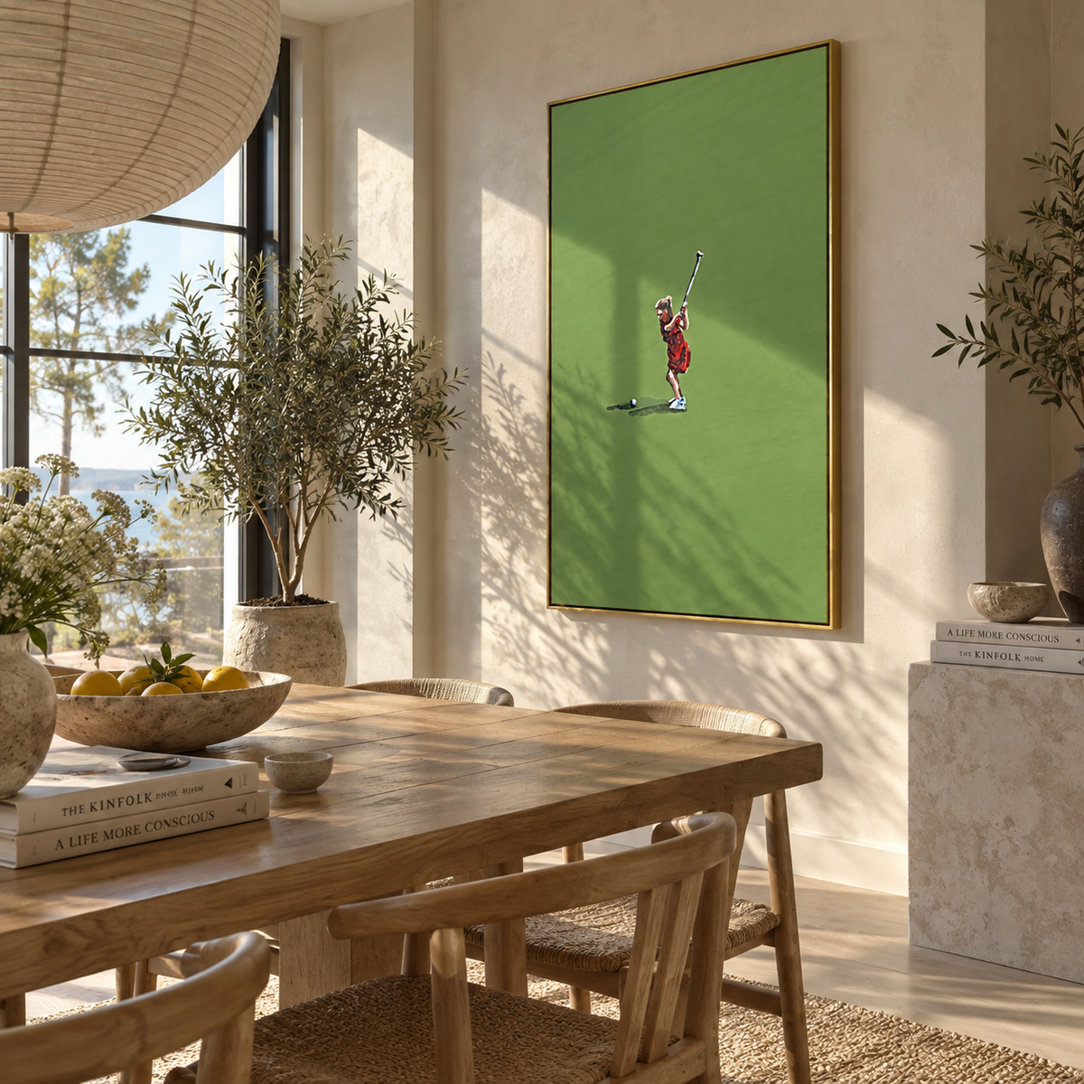 Red Serve - tennis player painting shown in modern room setting 5