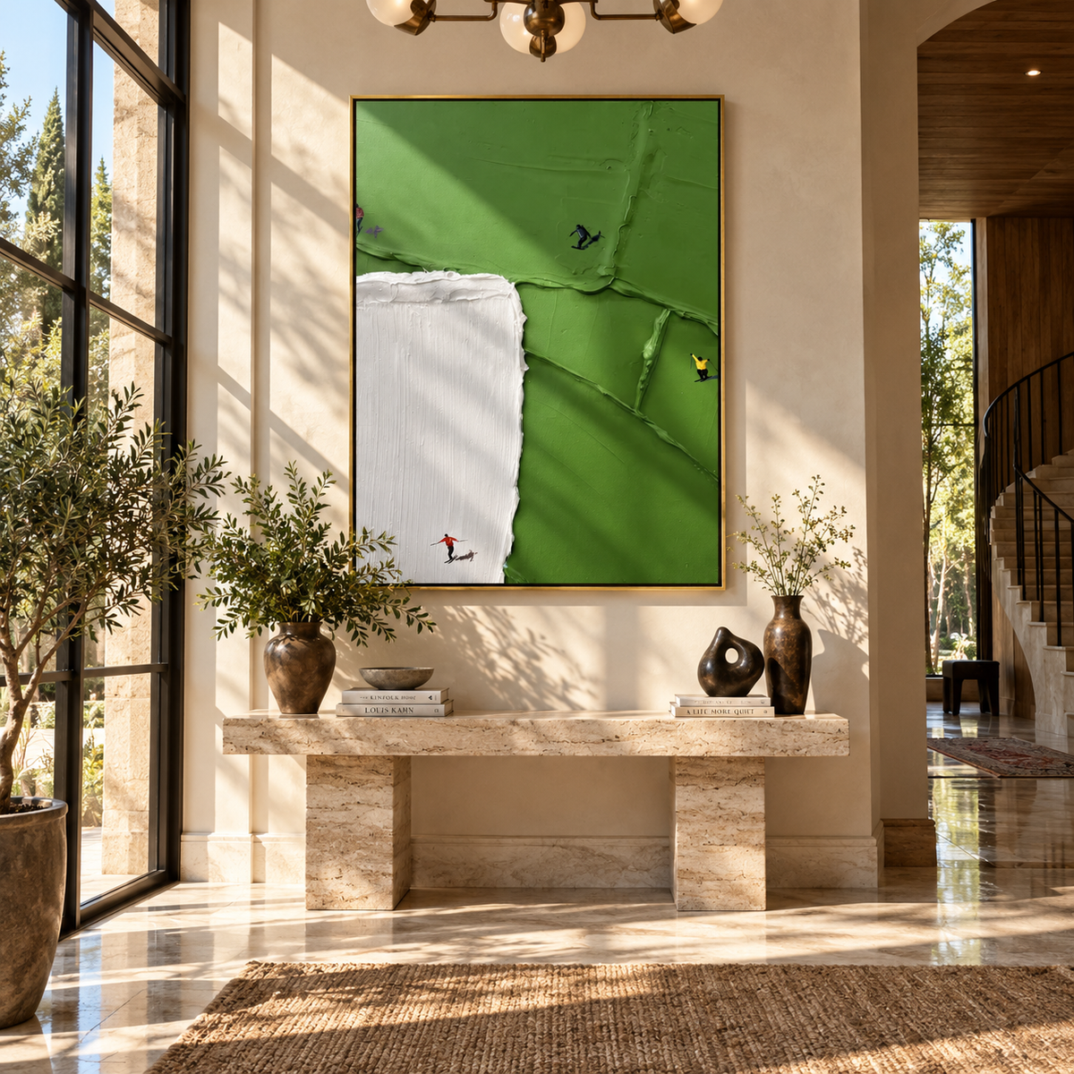 Court Fragments - minimal sports field painting displayed in a styled interior