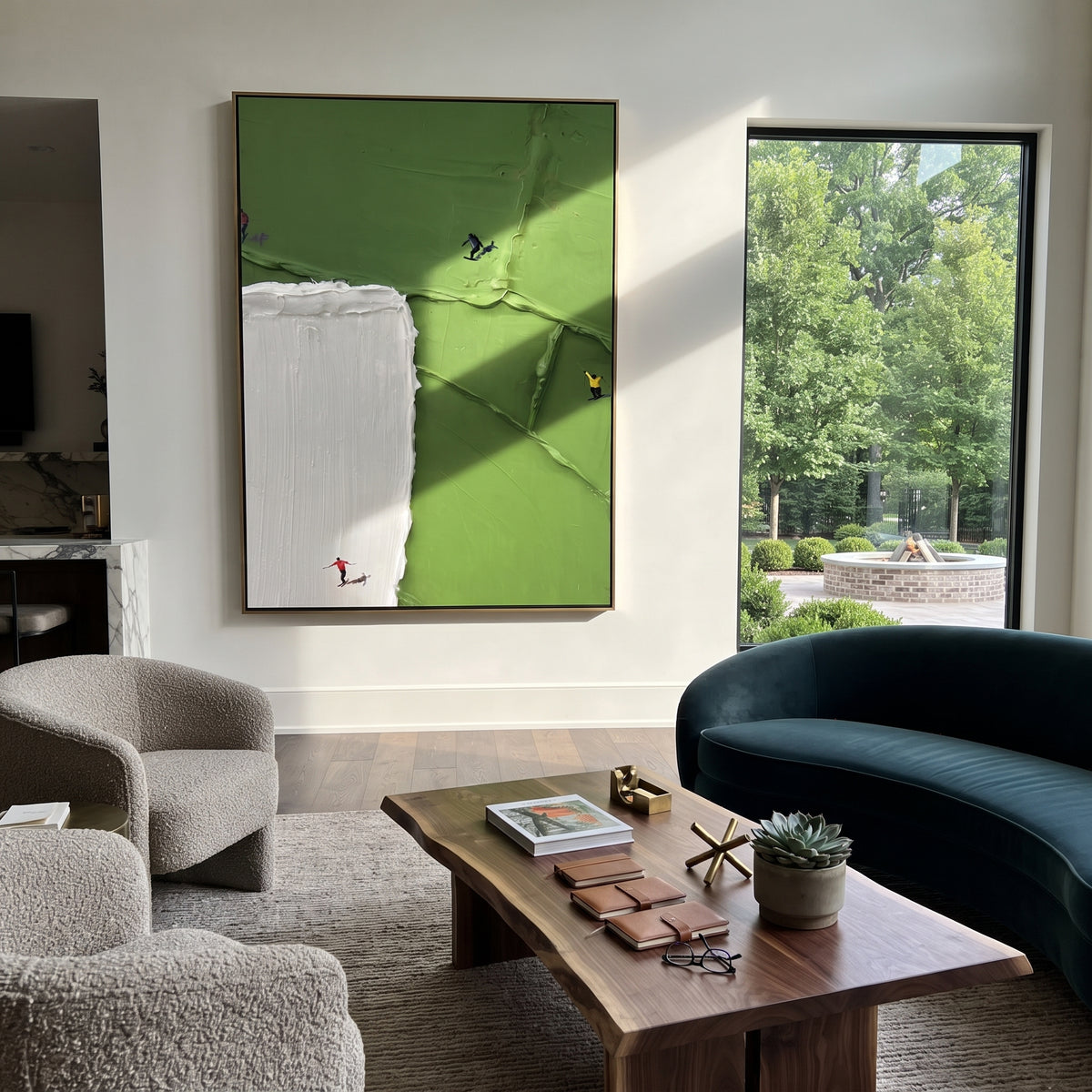 Court Fragments - minimal sports field painting shown in modern room setting 4