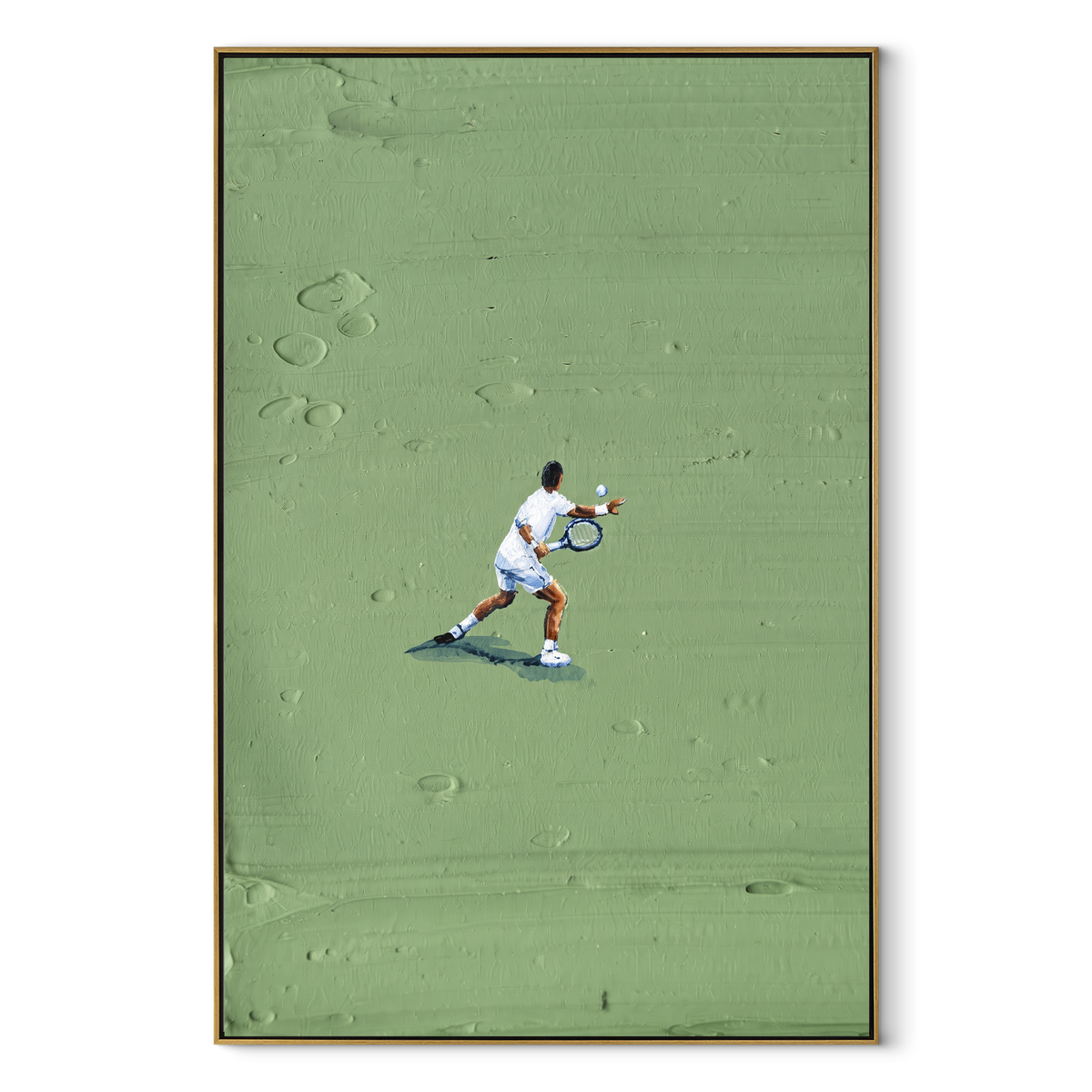 Open Court Reach - tennis player painting in a wood frame on white