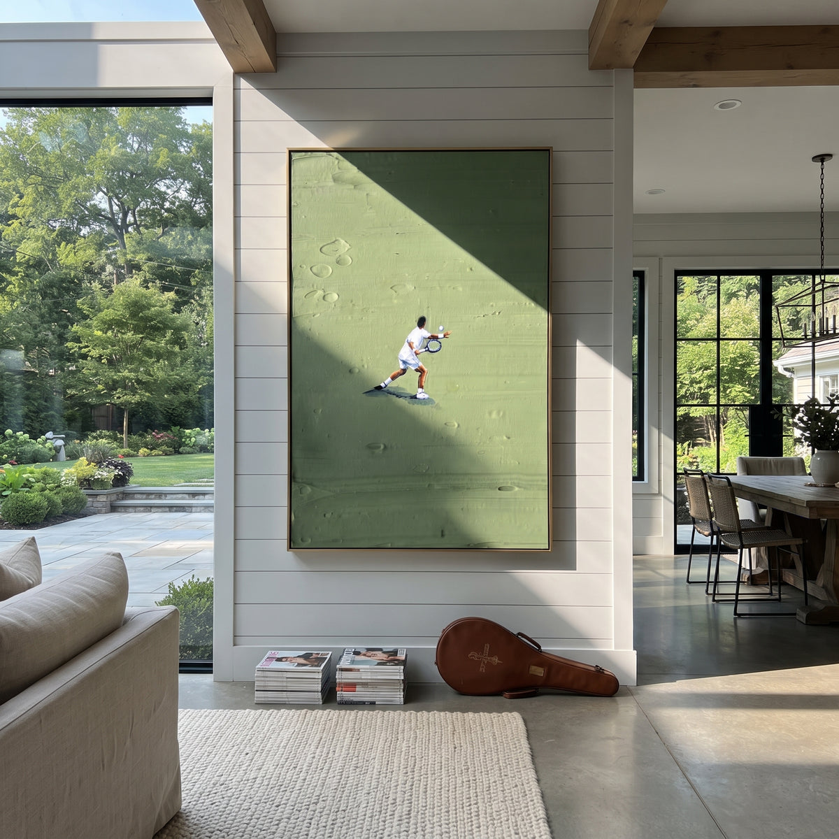 Open Court Reach - tennis player painting shown in modern room setting 2