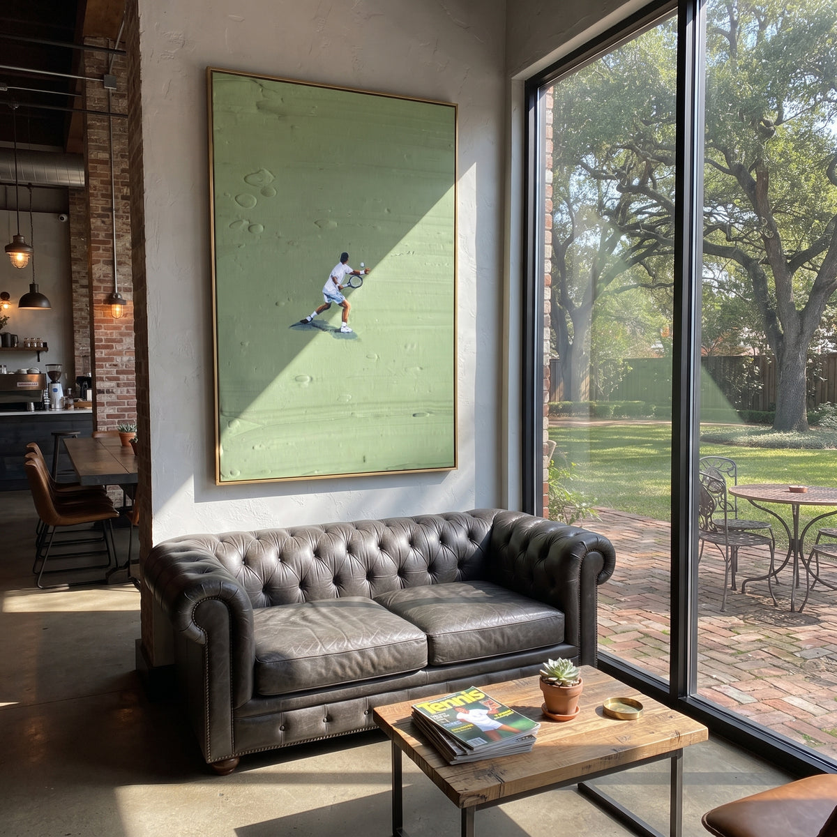 Open Court Reach - tennis player painting shown in modern room setting 3