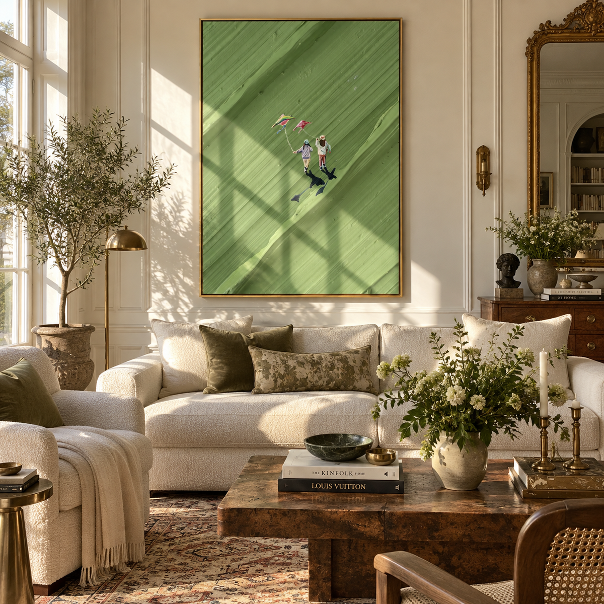 Diagonal Fairway - golfers painting displayed in a styled interior