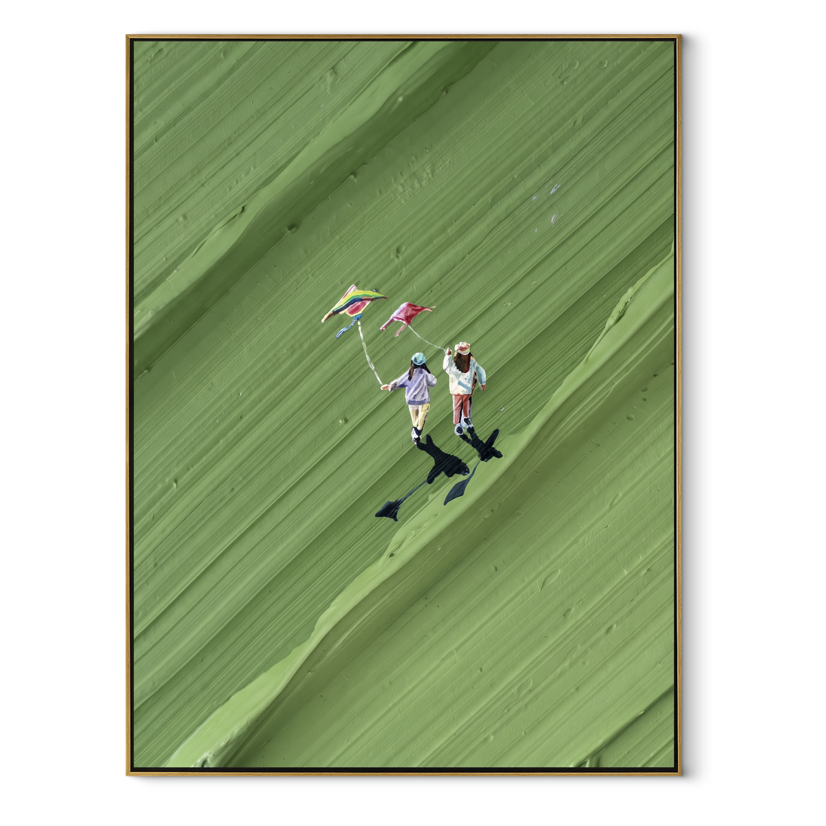 Diagonal Fairway - golfers painting in a wood frame on white