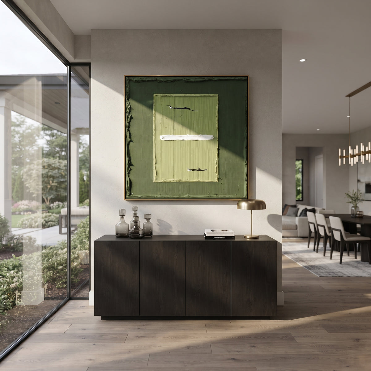 Lime Court Geometry - tennis court painting shown in modern room setting 4