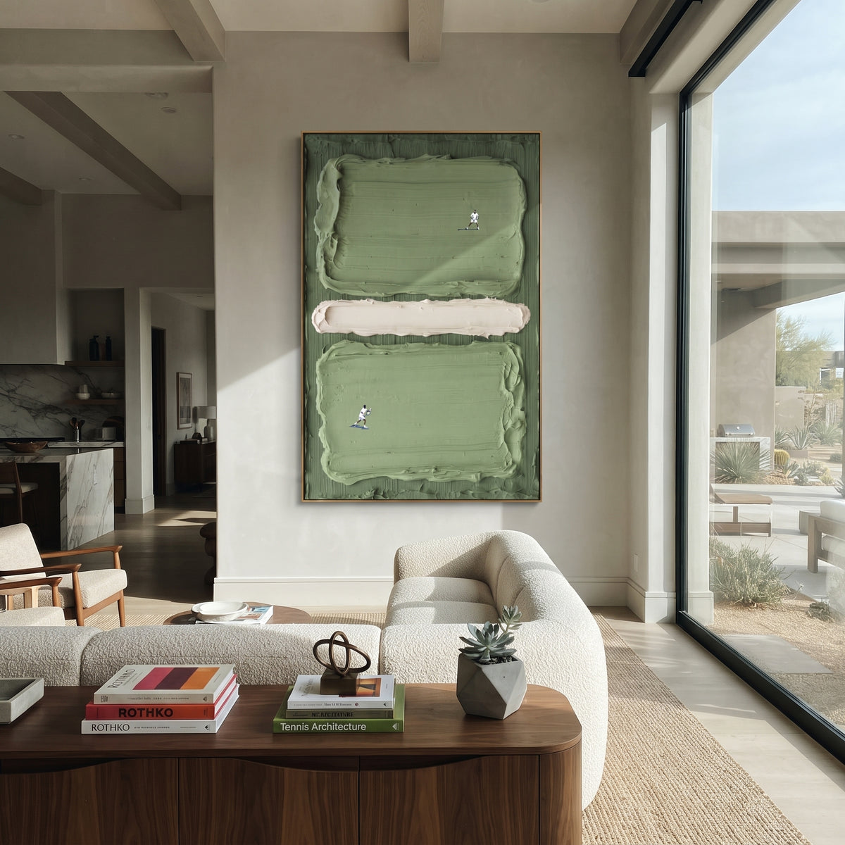 Twin Courts in Sage - tennis court painting shown in modern room setting 3