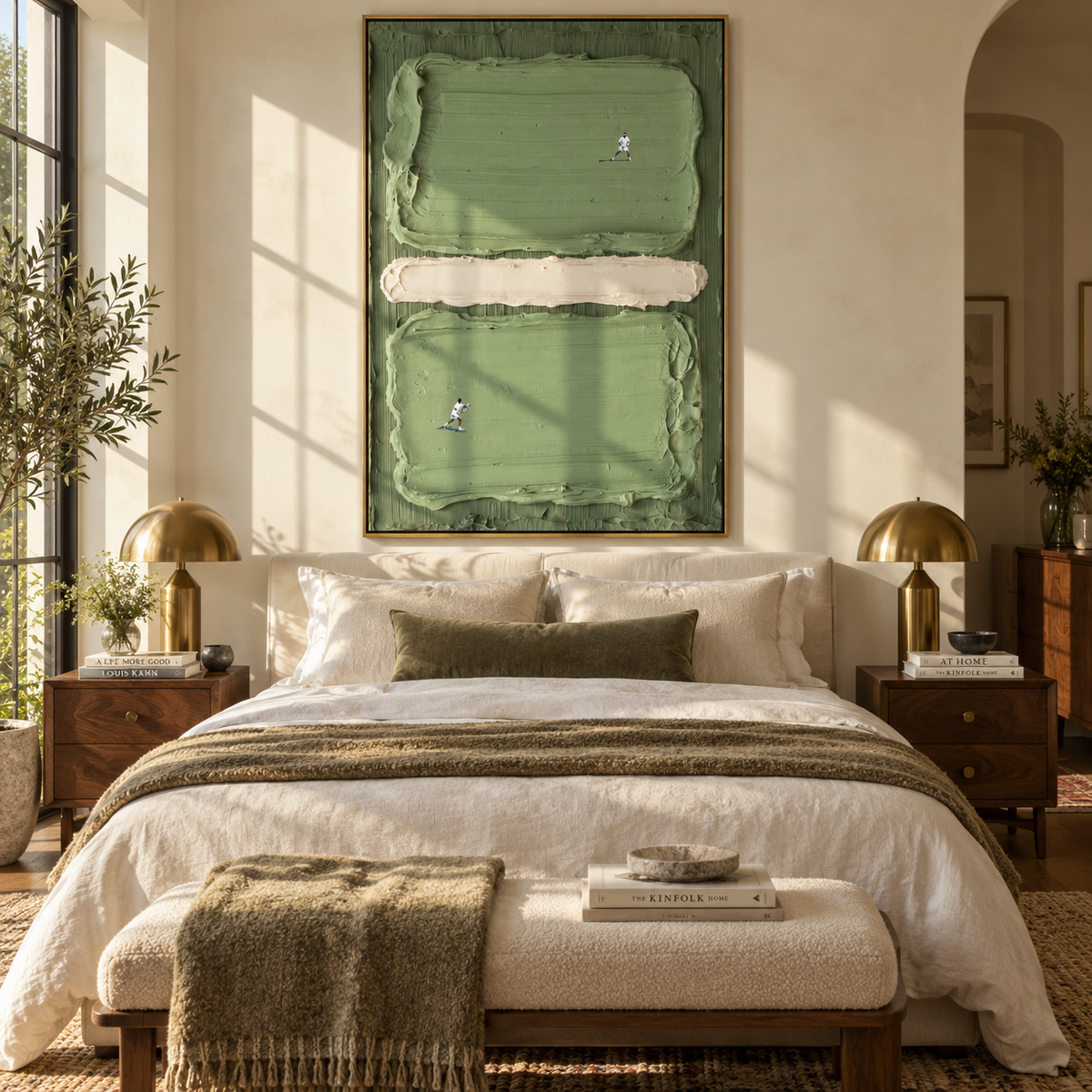 Twin Courts in Sage - tennis court painting shown in modern room setting 5