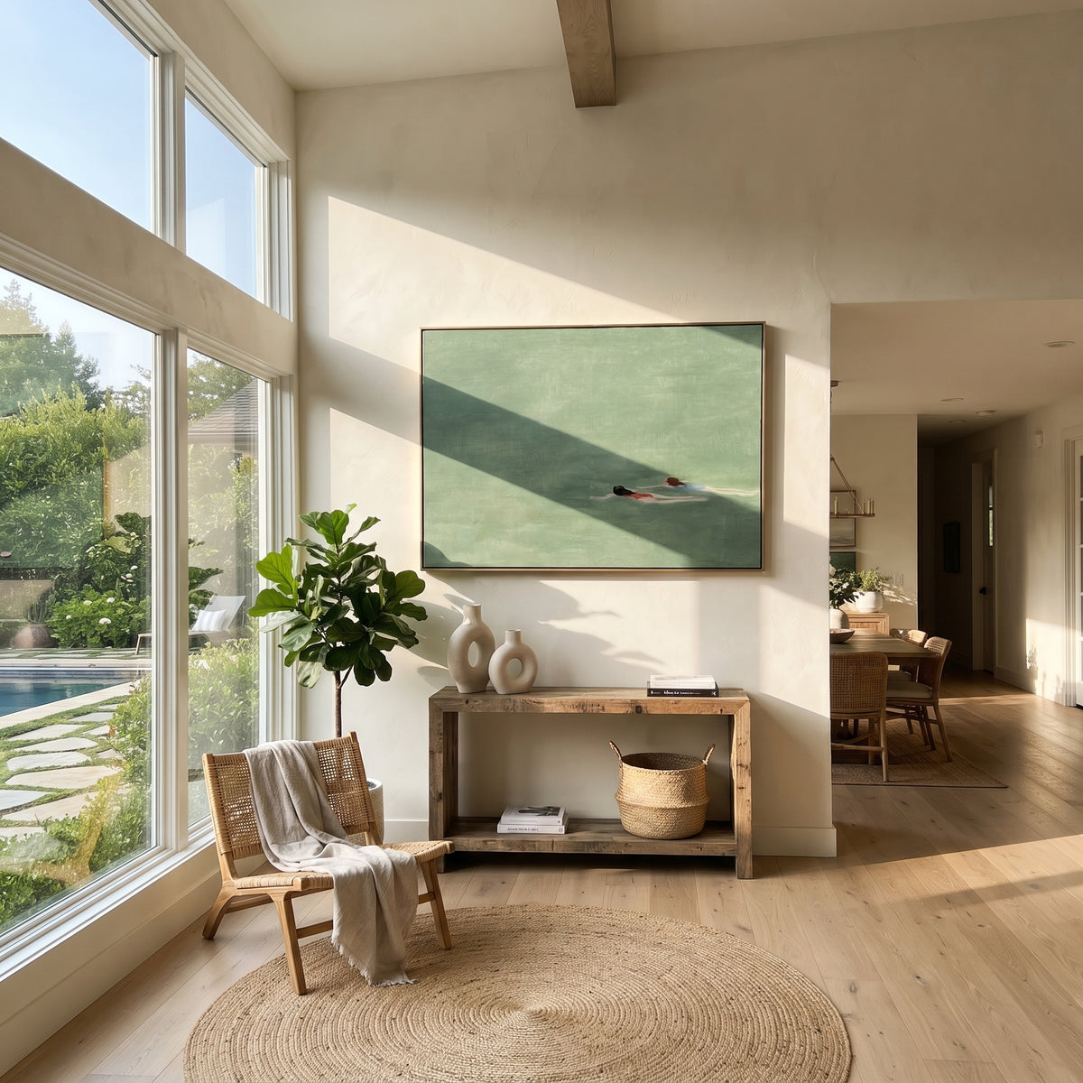 Two Strokes Apart - swimmers painting shown in modern room setting 2