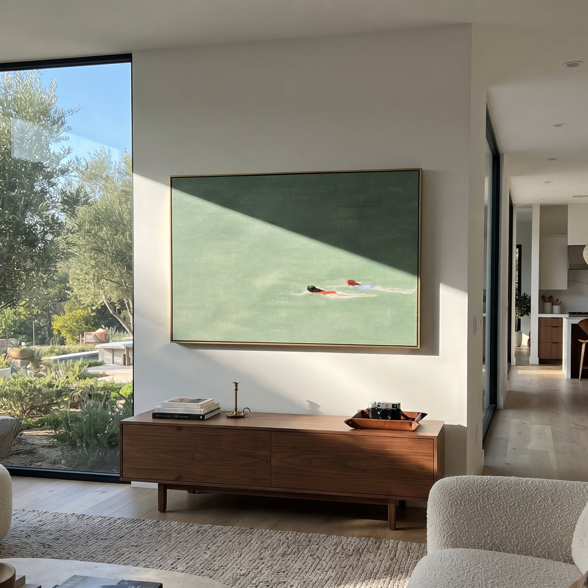 Two Strokes Apart - swimmers painting shown in modern room setting 4