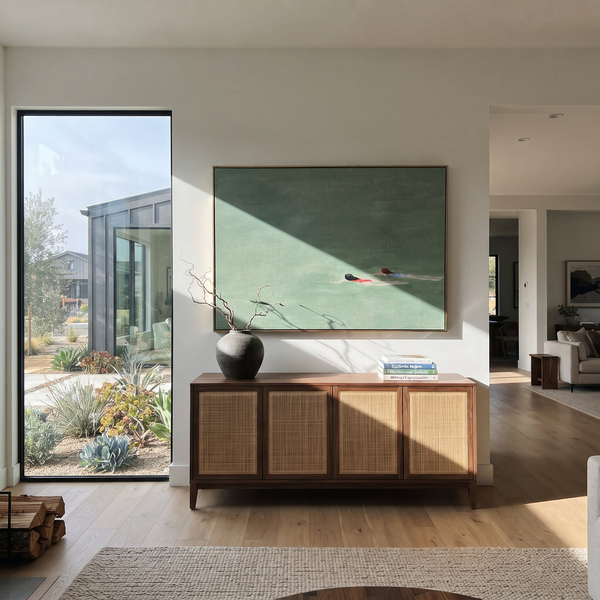 Two Strokes Apart - swimmers painting shown in modern room setting 5