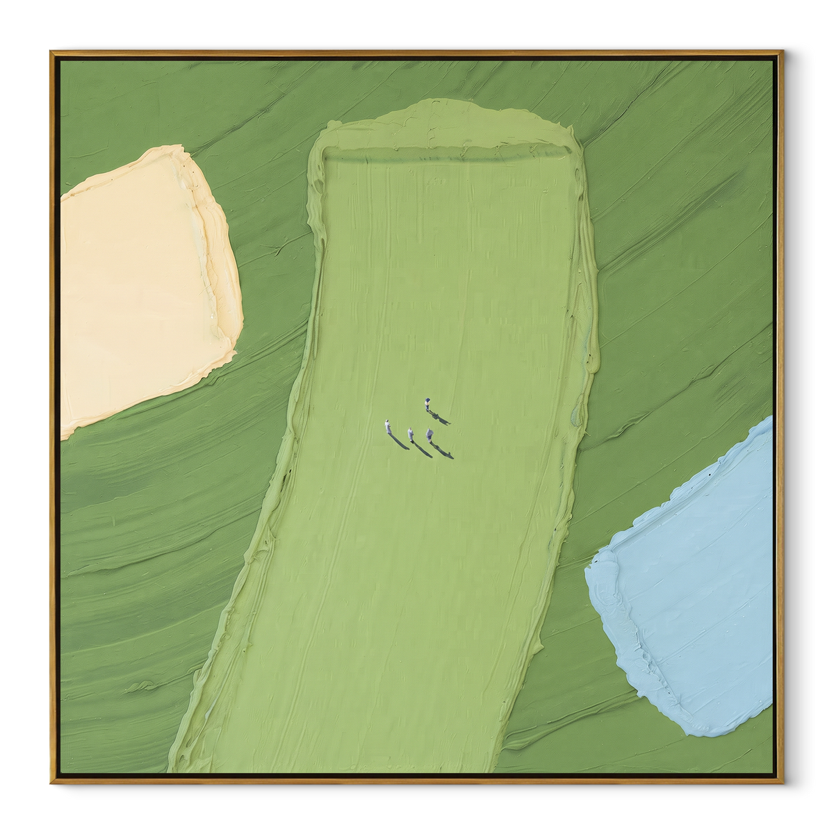Fields from Above - abstract aerial landscape painting in a wood frame on white