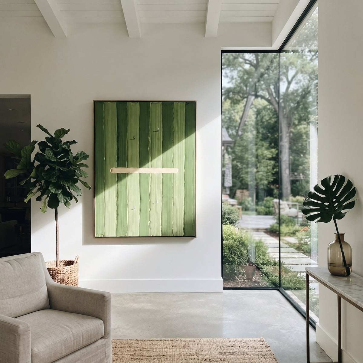 Lines Across the Lawn - minimal golf course painting shown in modern room setting 2