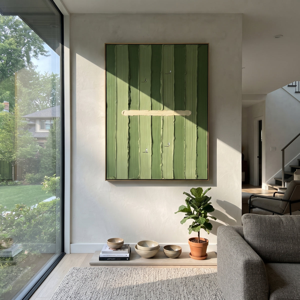 Lines Across the Lawn - minimal golf course painting shown in modern room setting 4