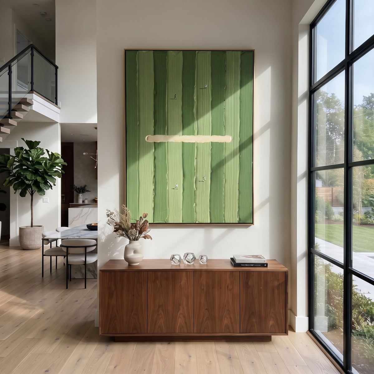 Lines Across the Lawn - minimal golf course painting shown in modern room setting 5