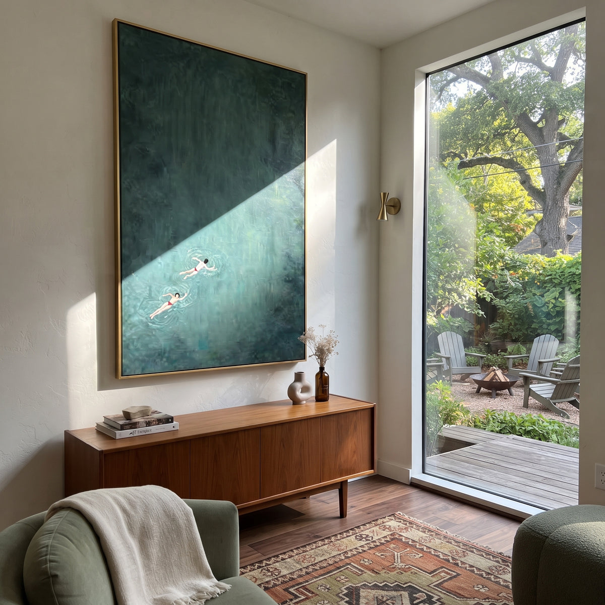 Two at Sea - swimmers painting shown in modern room setting 2