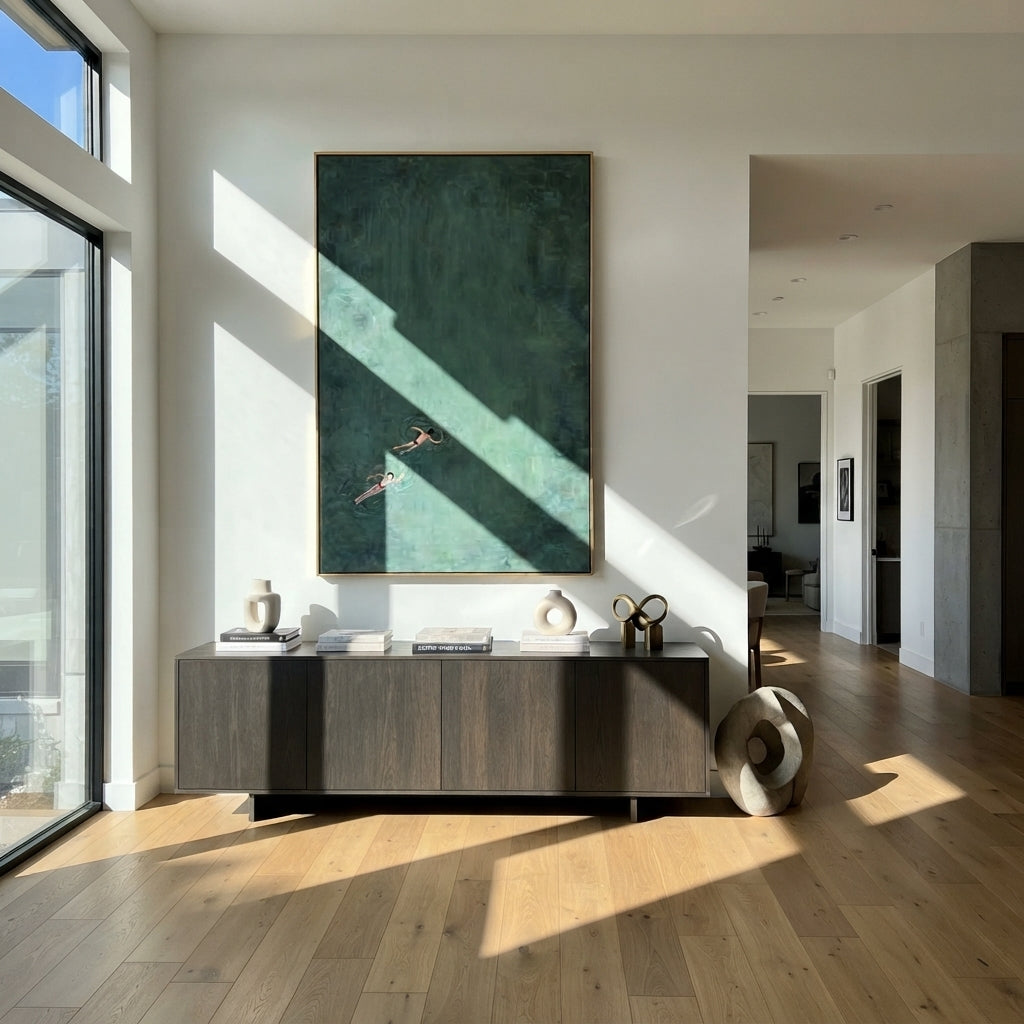 Two at Sea - swimmers painting shown in modern room setting 5