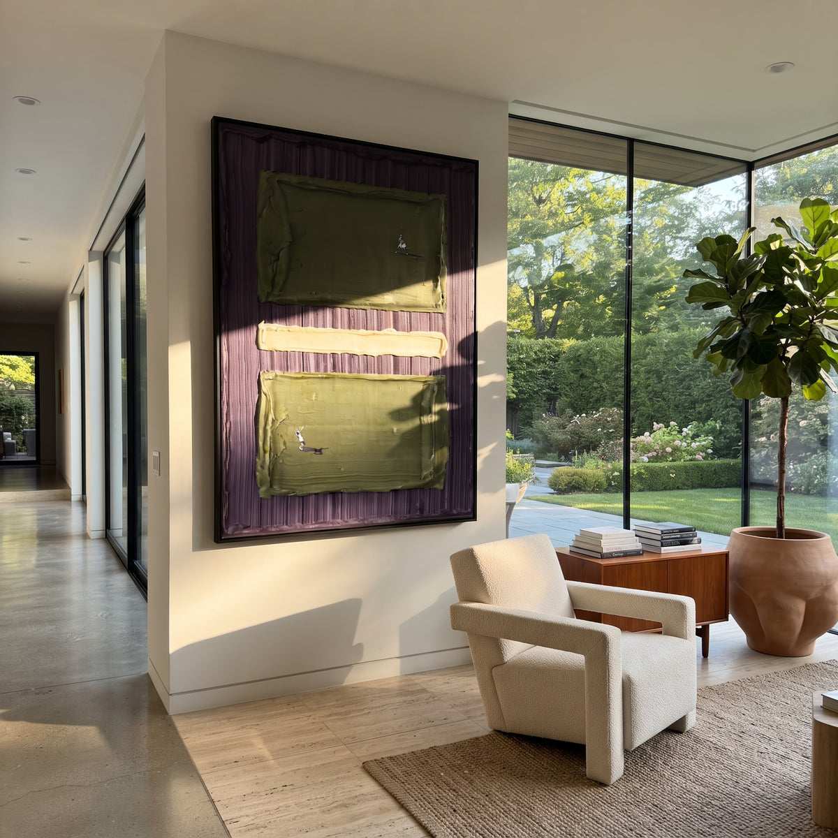 Purple Court Study - tennis court painting displayed in a styled interior