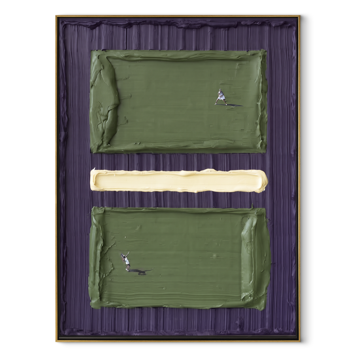 Purple Court Study - tennis court painting in a wood frame on white