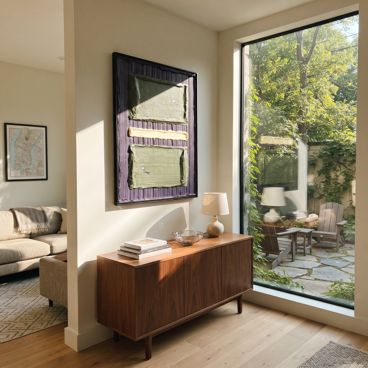 Purple Court Study - tennis court painting shown in modern room setting 2