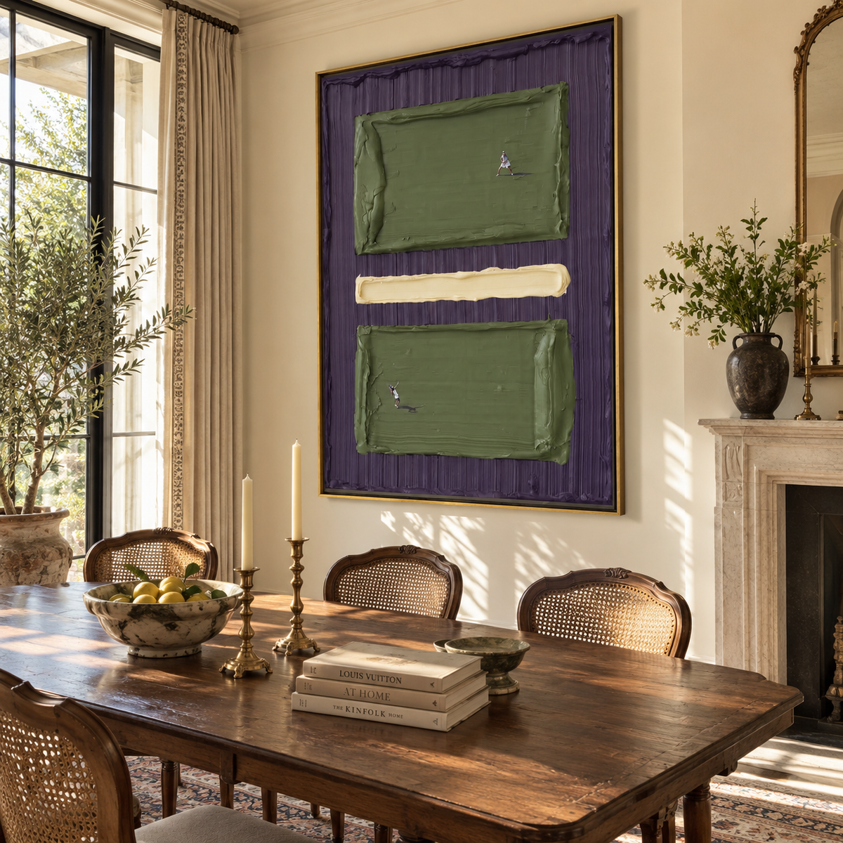 Purple Court Study - tennis court painting shown in modern room setting 5