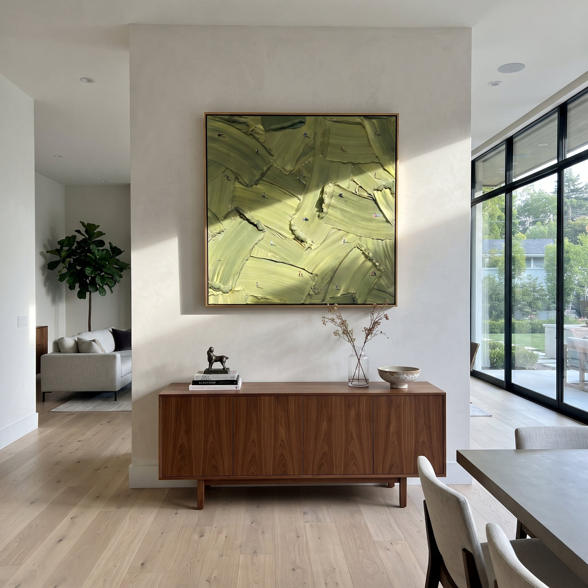 Olive Brushwork - abstract texture painting shown in modern room setting 5